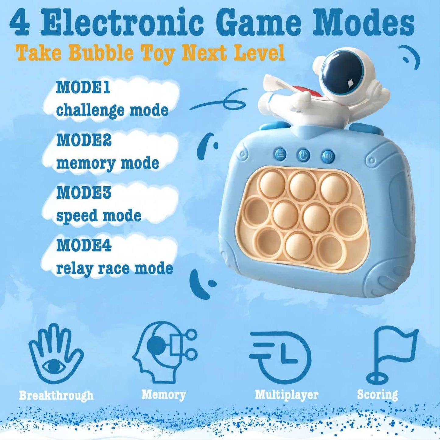 Pop Fidget Toys Handheld Game for Teens, Push Bubble Light up Puzzle Game Machine & Best Gifts for Kids, Quick Push Games Educational Sensory Toys, Stress Relief Party Favors Toy Age 3-12… (Spaceman)