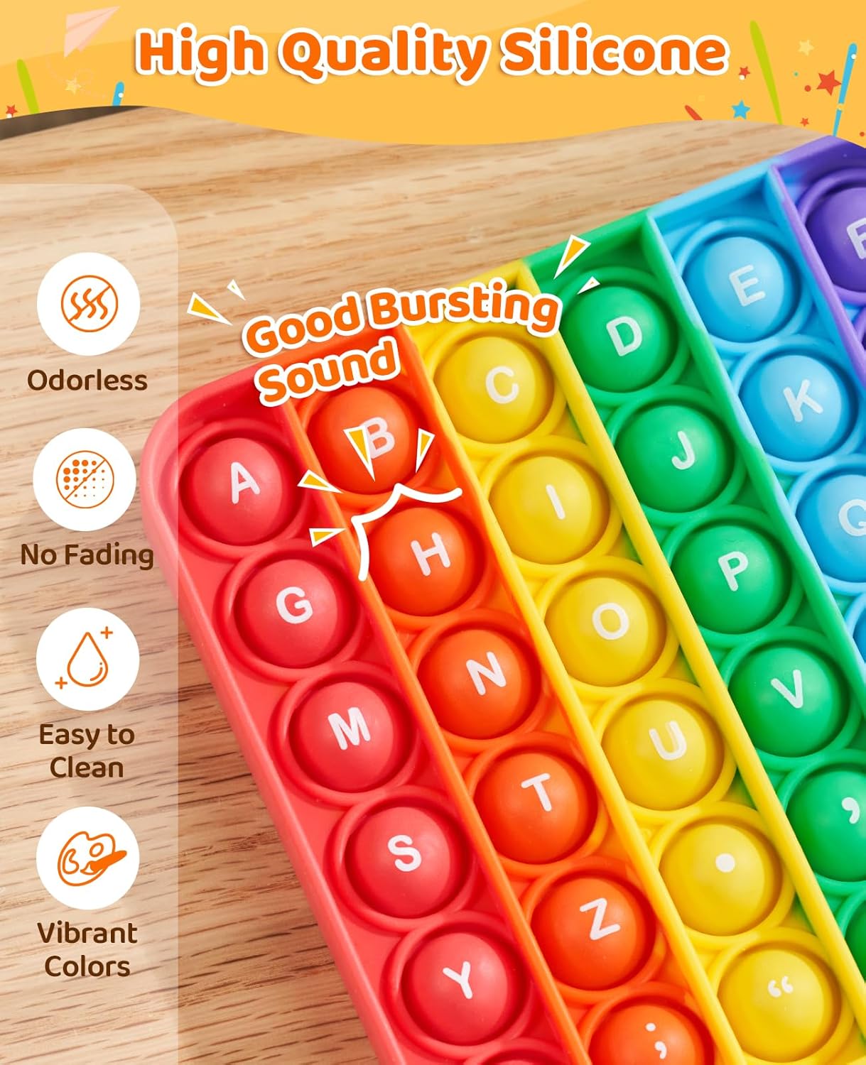 Double Sided Alphabet Numbers Fidget Toys,ABC Learning and Educational Toys, Stress Relief, Autism Sensory Toys,26 Letters on One Side,Numbers 1-30 on The Other Side (1 Pack)