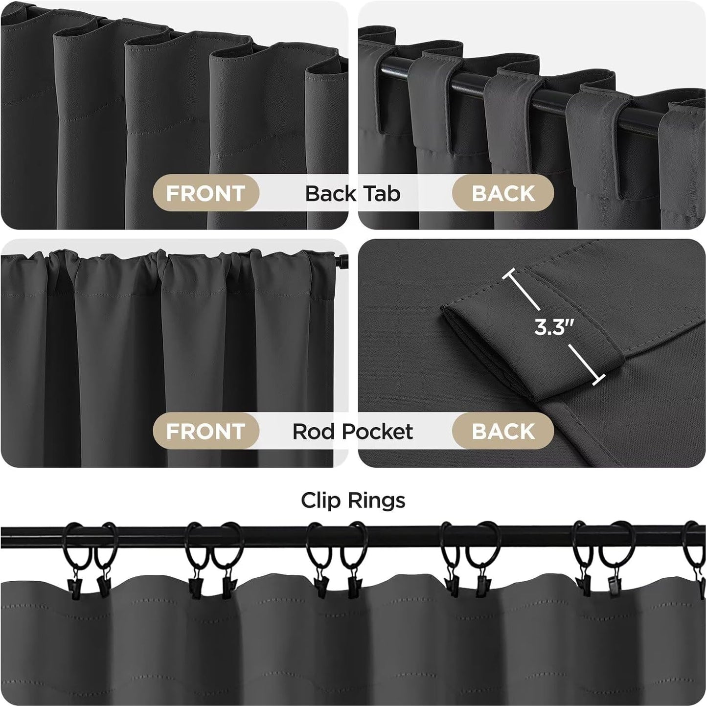 Joydeco Blackout Curtains 108 Inches Long for Bedroom, Thermal Insulated Black Out Curtains 2 Panels Set, Room Darkening Drapes for Living Room Window Rod Pocket Back Tab (W52 x L108 Inch, Dark Grey)