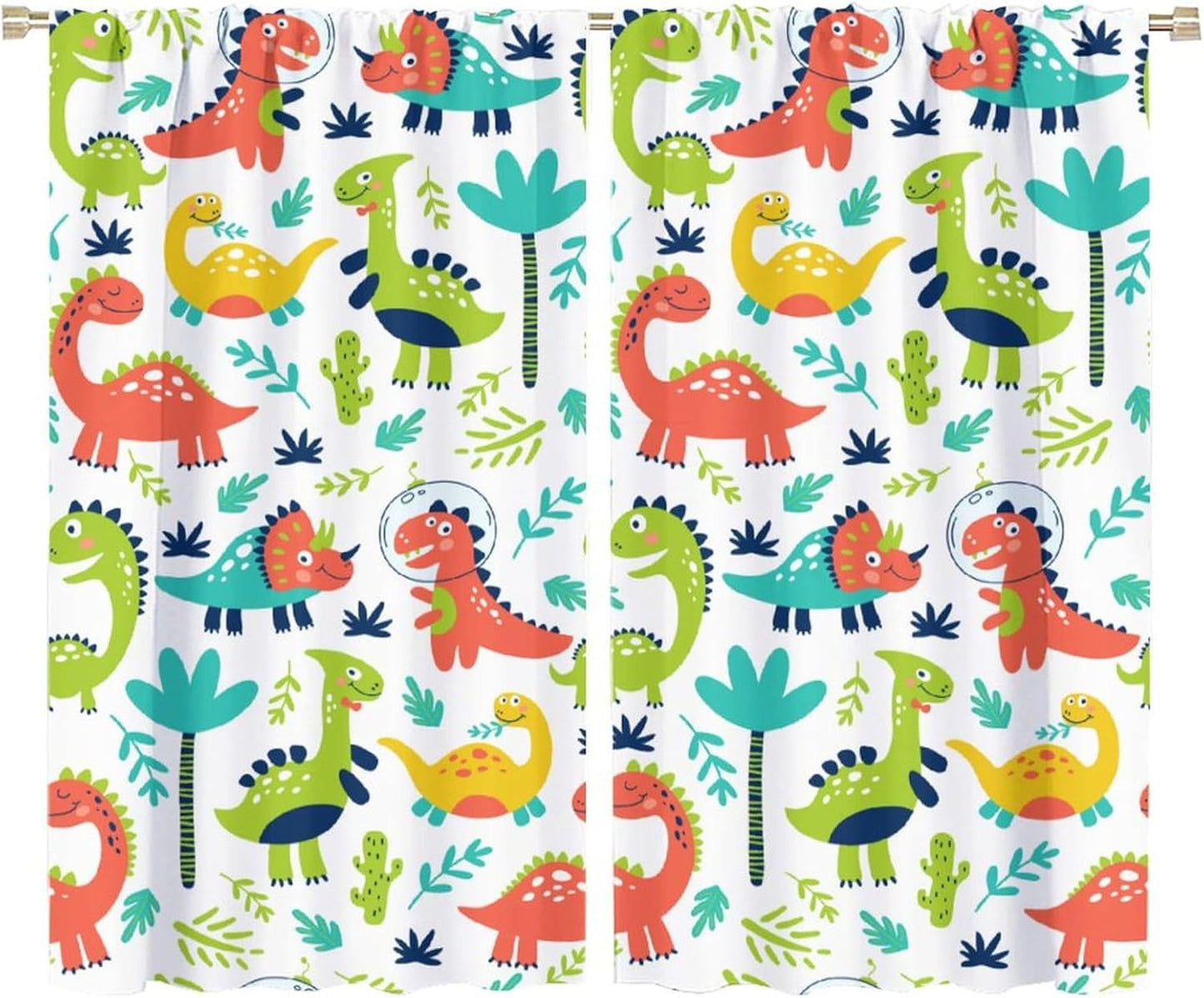 Rustic Dinosaurs Curtains Colorful Dino Kids Boys Cartoon Cute Cool Funny Decor Printed Blackout Rod Pocket Window Drapes for Living Room Bedroom W36xL63in 2 Panels