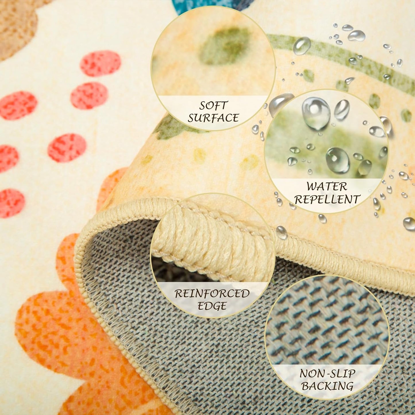 Floral 8x10 Area Rug Machine Washable Soft Print Boho Carpet Non Slip Doormat Low Pile Flower Area Rugs for Living Room Bedroom Nursery Kitchen Dining Room Indoor-Ivory/Yellow