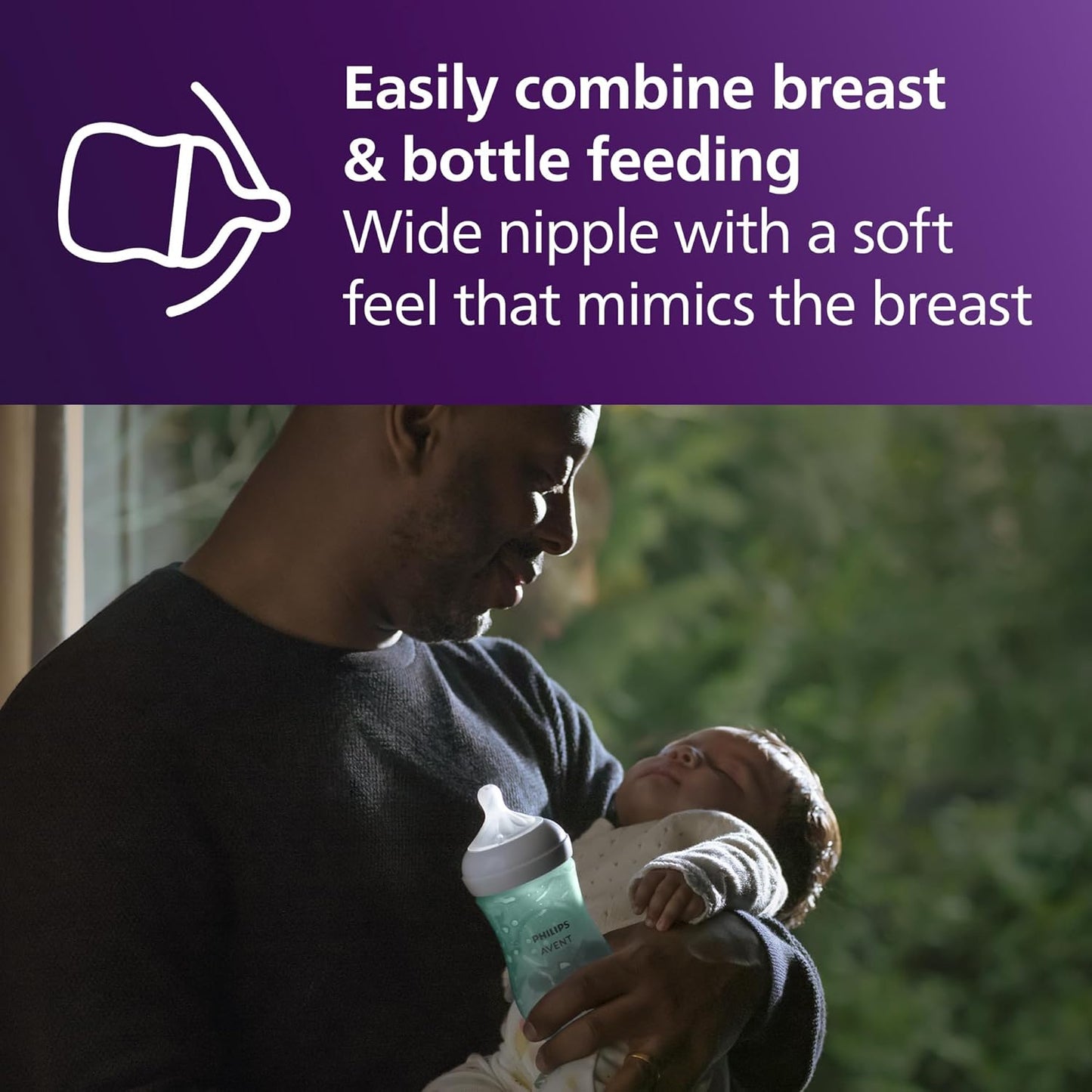 Philips Avent Natural Baby Bottles with Natural Response Nipples (Medium Flow, Flow 3), 9oz, Teal, 4-Pack, SCY903/44