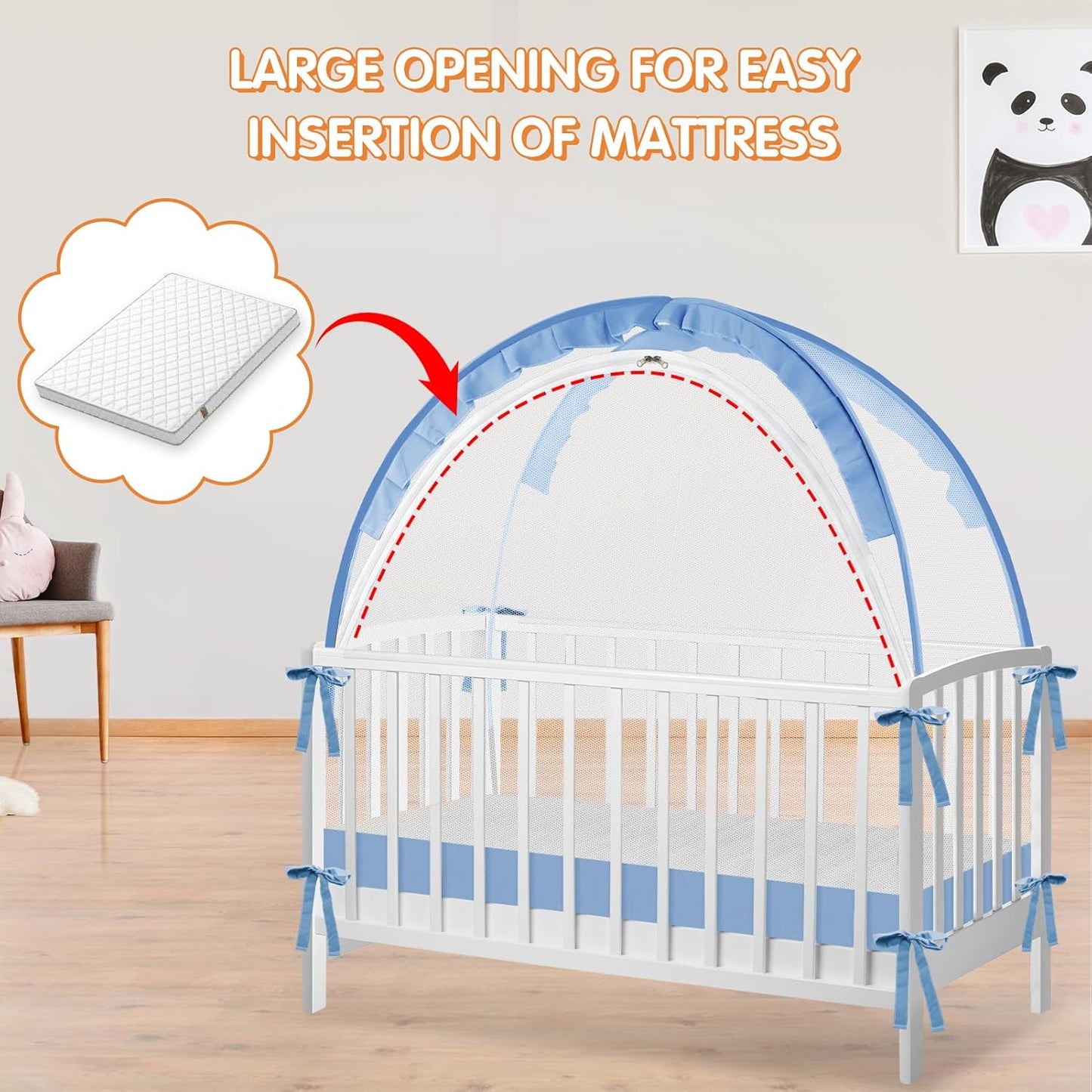Crib Tent to Keep Baby from Climbing Out - Crib Net to Keep Baby in - Pop Up Breathable Cribs Cover - Canopy with Upgrade Strong Mesh and Durable Zipper (Blue, Lager)