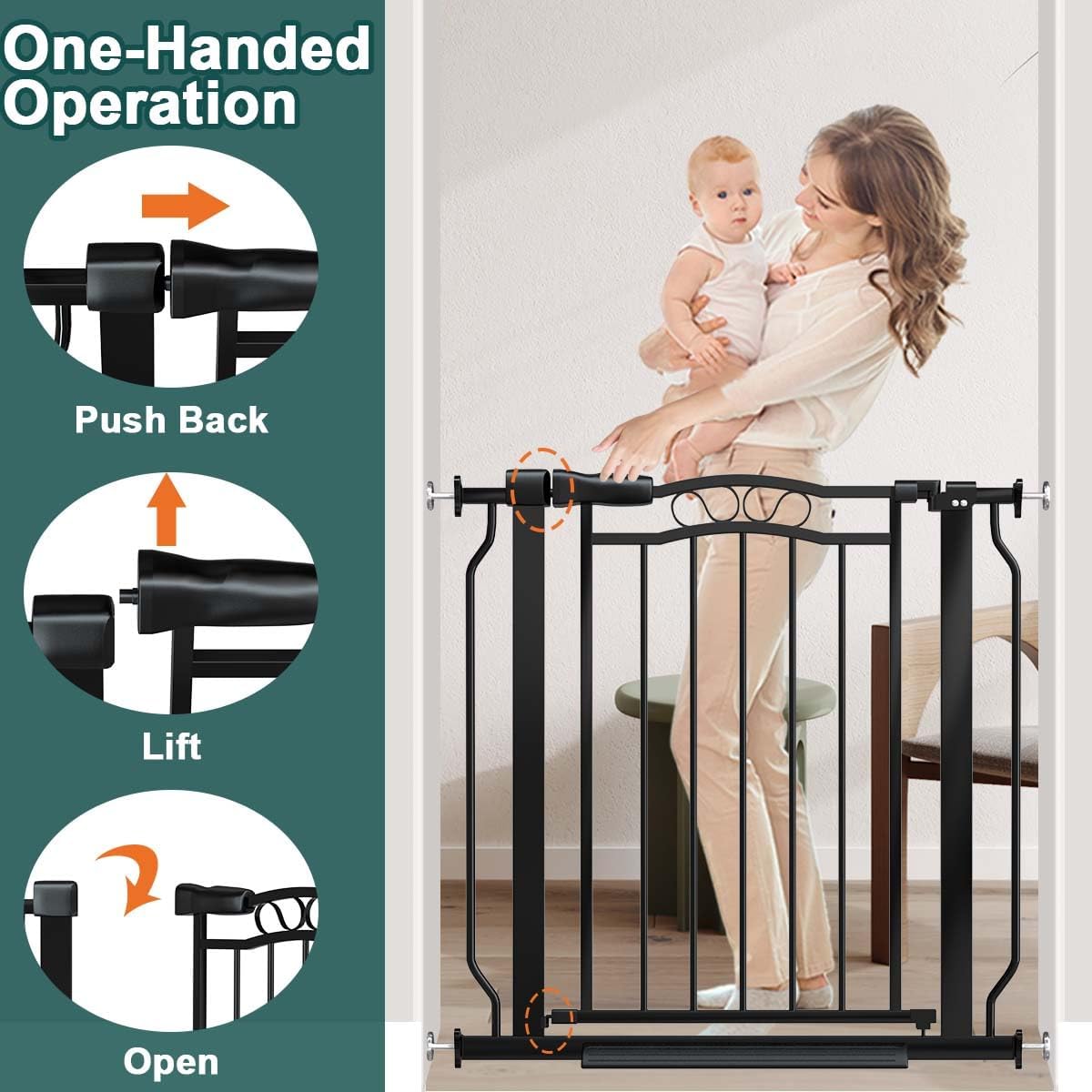 Fairy Baby 62.5"-71.6" Extra Wide Long Pet Dog Gate for The House, Baby Safety Child Gate for Stairs Doorways Garden, Pressure Mounted Toddler Gate, Metal Auto Close Large Pet Gate Walk Thru, Black