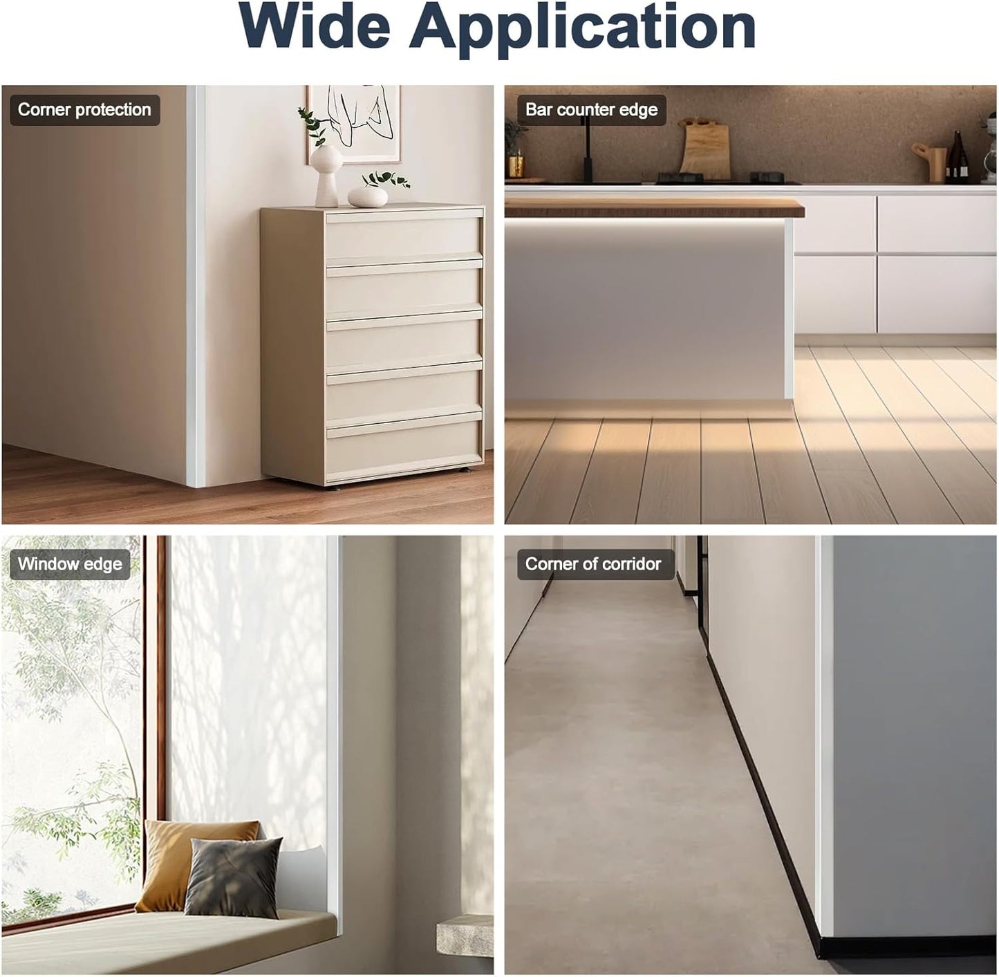 4PCS 45" Aluminum Metal Corner Protectors, Self Adhesive Corner Guards, Metal Wall Edge Protector Strip, Furniture Corner Protectors, Wall Cabinet Baseboard Decoration 45" x 1" (Silver)