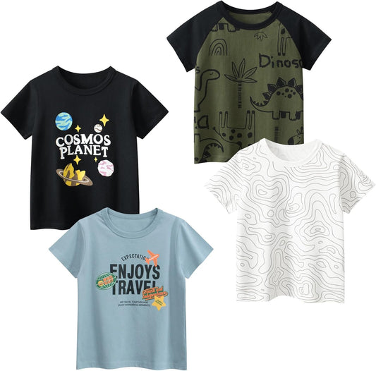 Boys' 4-Pack Excavator Short Sleeve Crewneck T-Shirts Top Tee Size 2-7 Years Toddler Boys' Value Pack Cotton T-Shirt