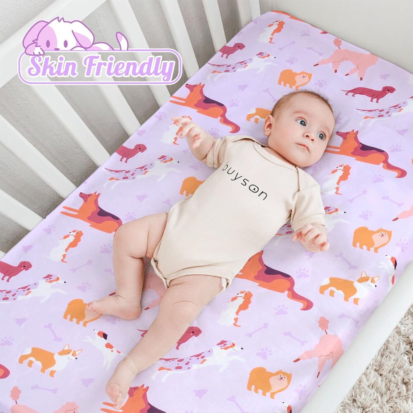 UOMNY Crib Sheet 52x28 Baby Sheet for Girls Breathable Dog Fitted Crib Sheet for Standard Crib and Toddler Mattress Soft Toddler Sheet Purple