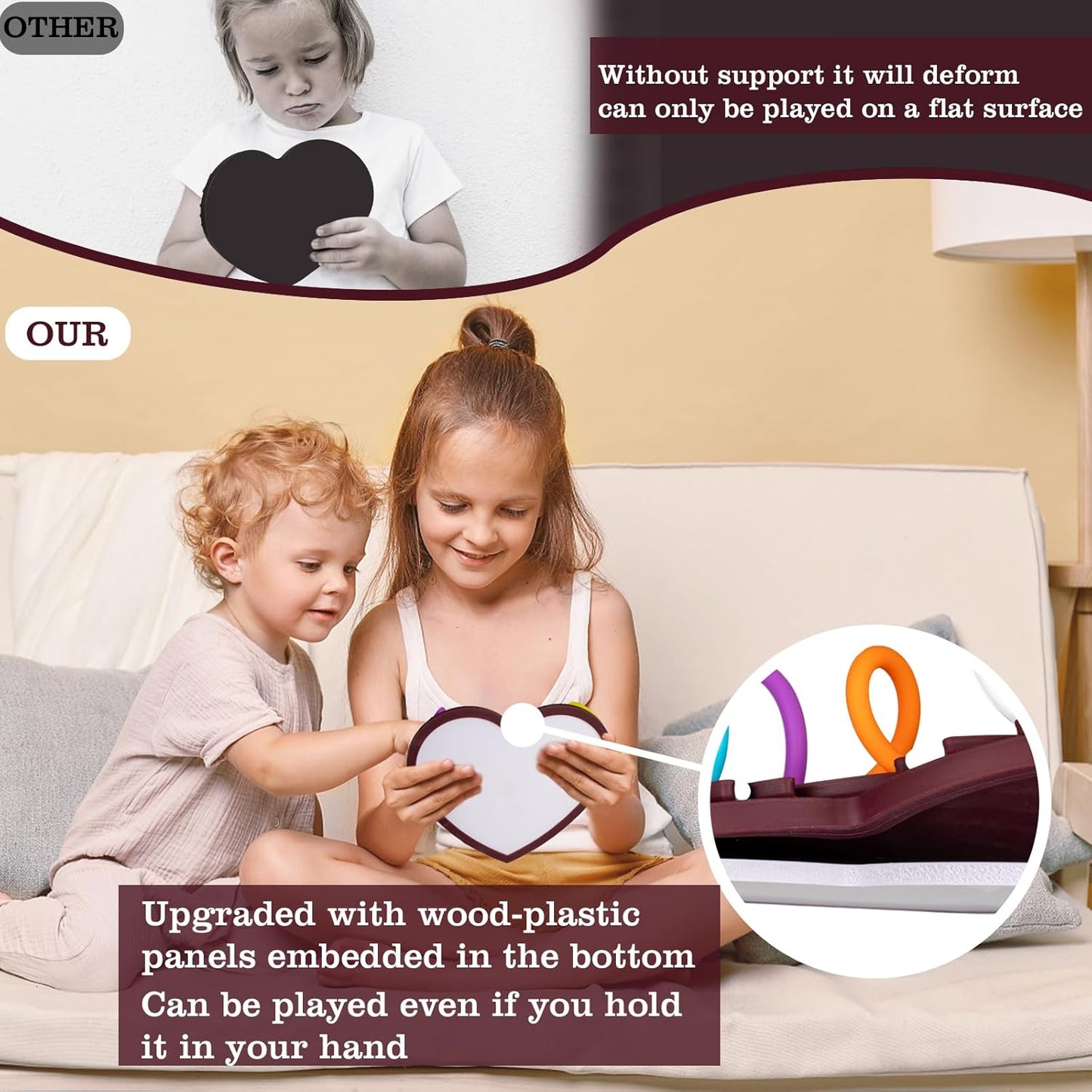 Sensory Activity Board,Fidget Toys for Kids 3+,Silicone Sensory Toys for Calming, Stress, Anxiety, ADHD,Autism,Promotes Focus,with Travel Bag and 13 Strings (Cherry Red, Heart-Shaped)