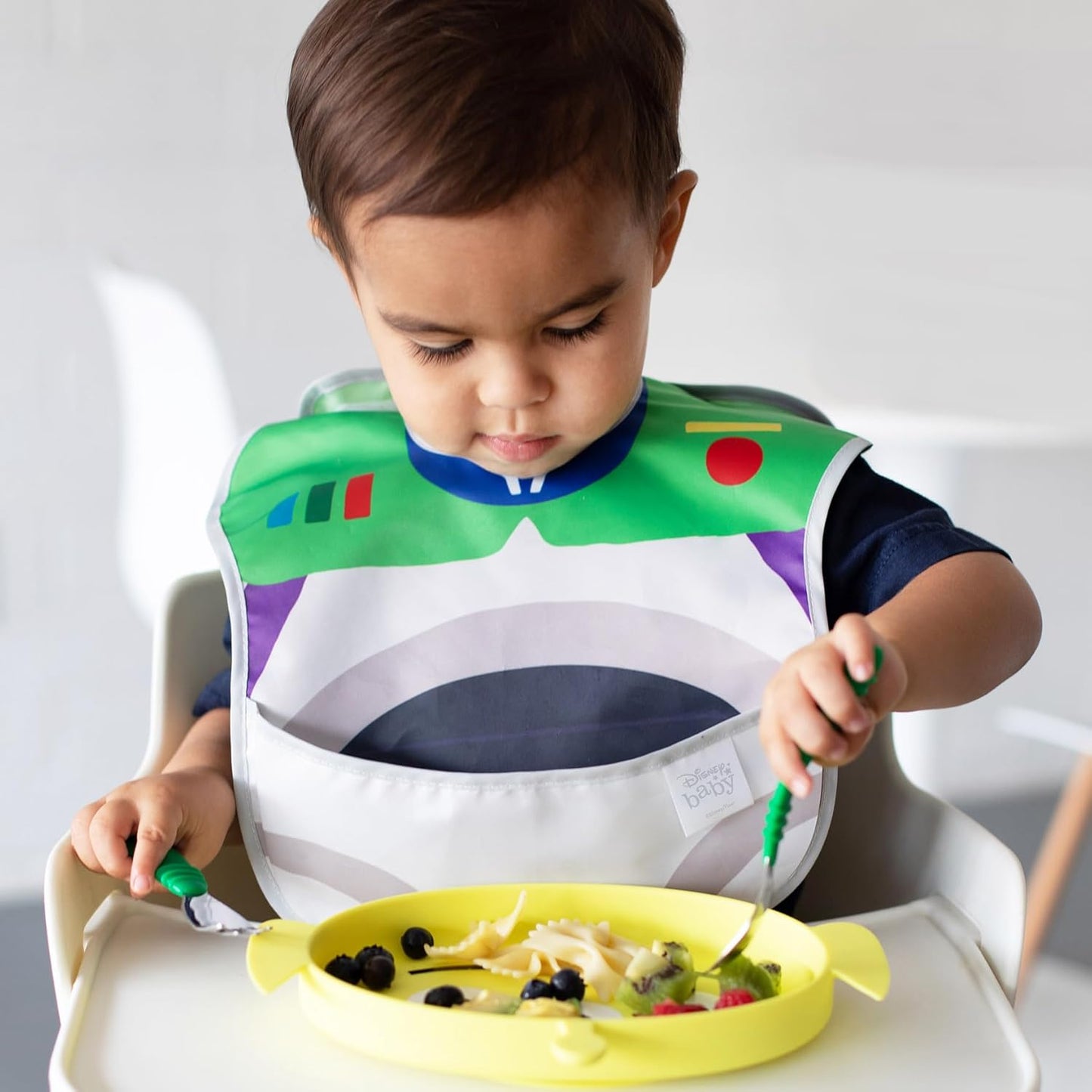 Bumkins Toddler Utensils, Kids Size Fork and Spoon Set, Silicone and Stainless-Steel Training Silverware, Fork / Spork for Self-Feeding, Children Hold Learning to Eat, 18 Months Up, Jade Green