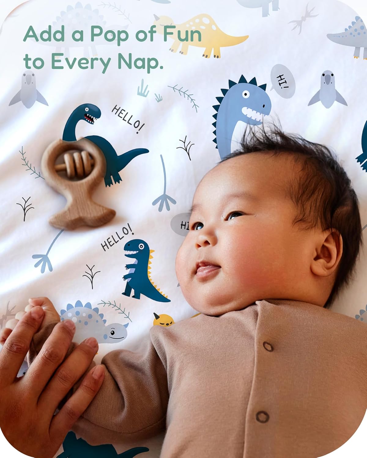 Pack and Play Sheets Fitted, Dino Animals Blue, Soft and Stretchy, Hypoallergenic and Safe, 2 Pack for Mini Crib and Pack N Play