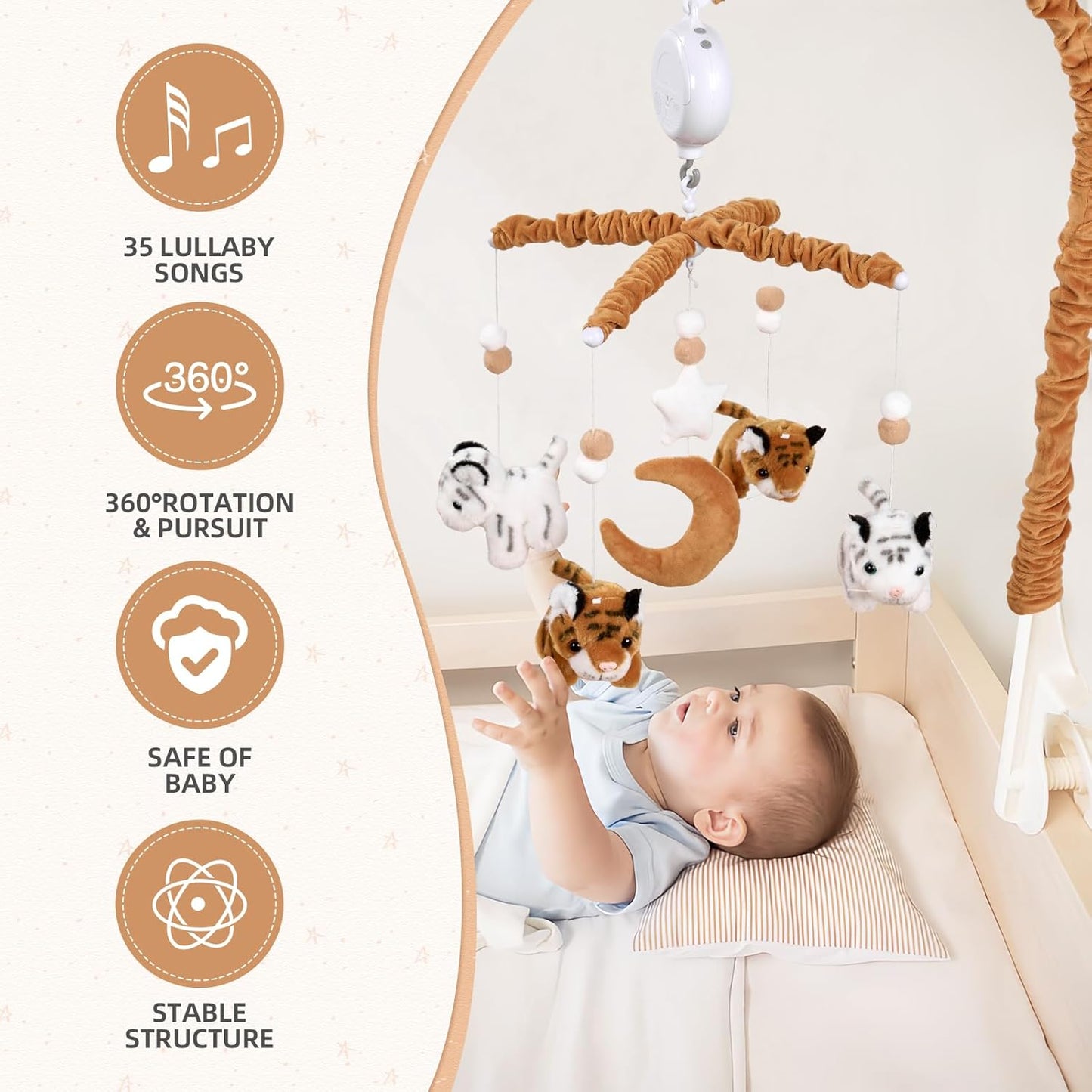 Baby Crib Mobile- Tiger Crib Mobile for Boys Girls Essential Gift for Infant Bedroom Hanging Decor