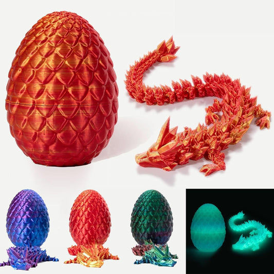 Surprise 3D Printed Dragon Egg Articulating Gemstone, 3D Printed Dragons, Relief Anxiety - Articulated Joints for Kids and Adults Home Office Decor Executive Desk Decor (Red)