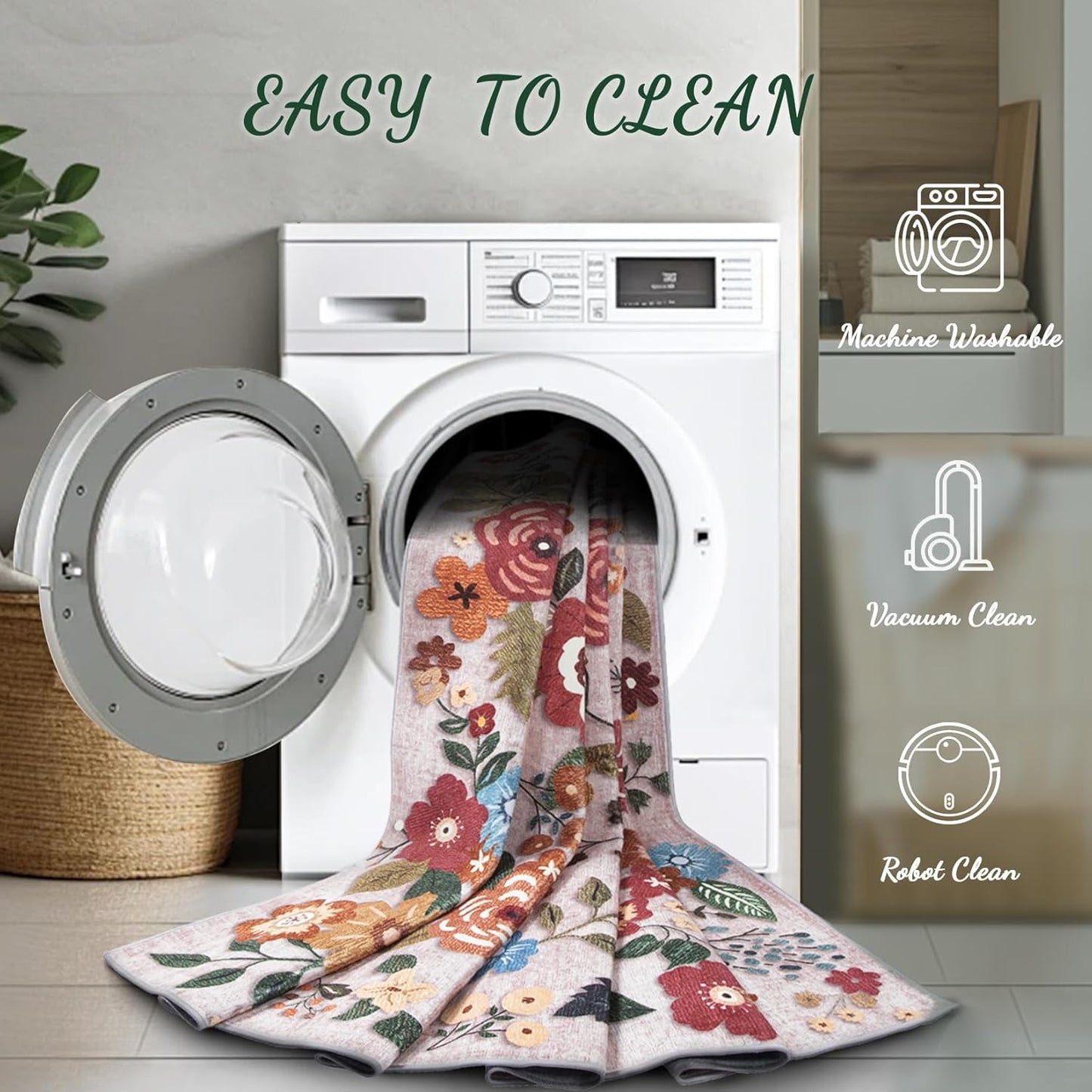 Area Rug Living Room Rugs: 5x7 Washable Rug Vintage Floral Soft Boho Non Slip Carpet Indoor Floor Non Shedding Low Pile Thin Carpets for Bedroom Dining Room Farmhouse Nursery Home Office Beige