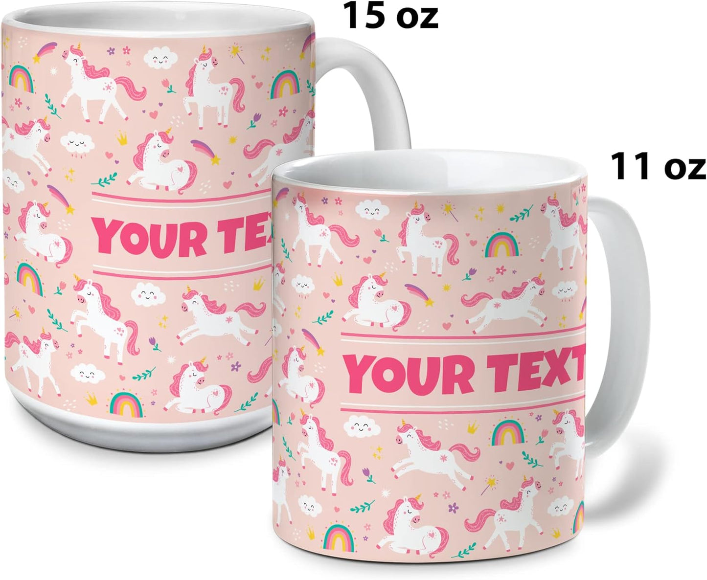 Personalized Mug for Kids - Pink Unicorn - Custom Name/Text, Ceramic Hot Chocolate/Cocoa/Coffee Cup for Girls, Birthday/Christmas/Holiday Gift - 15 oz, Black Handle