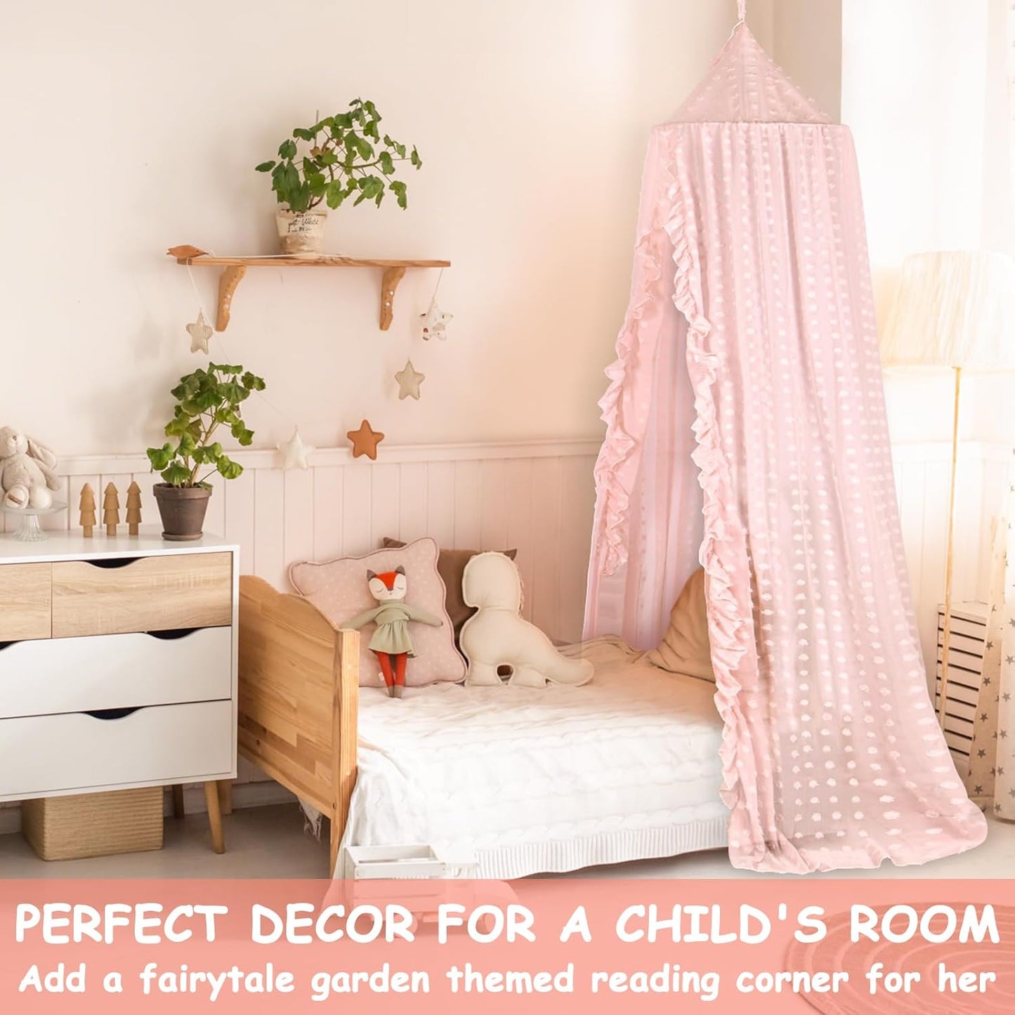 Princess Bed Canopy for Girls - Crib Canopy for Bed - Mosquito Net for Bed, Kids Bed Canopy with Princess Room Decor for Girls Bedroom,Children's Reading Room Decor (Pink)