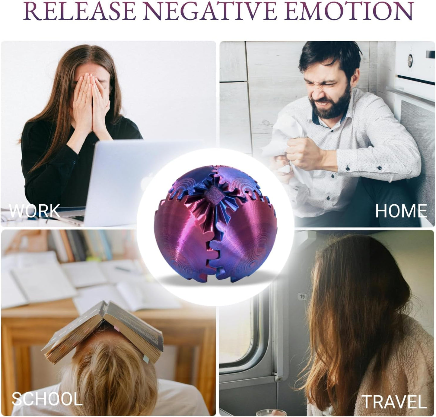 3D Printed Gear Ball, Gear Sphere Fidget Toy Stress Relif Toy for ADHD, Anxiety Relaxing Toy for Adults at Work/Study/Travel, Blue-Purple