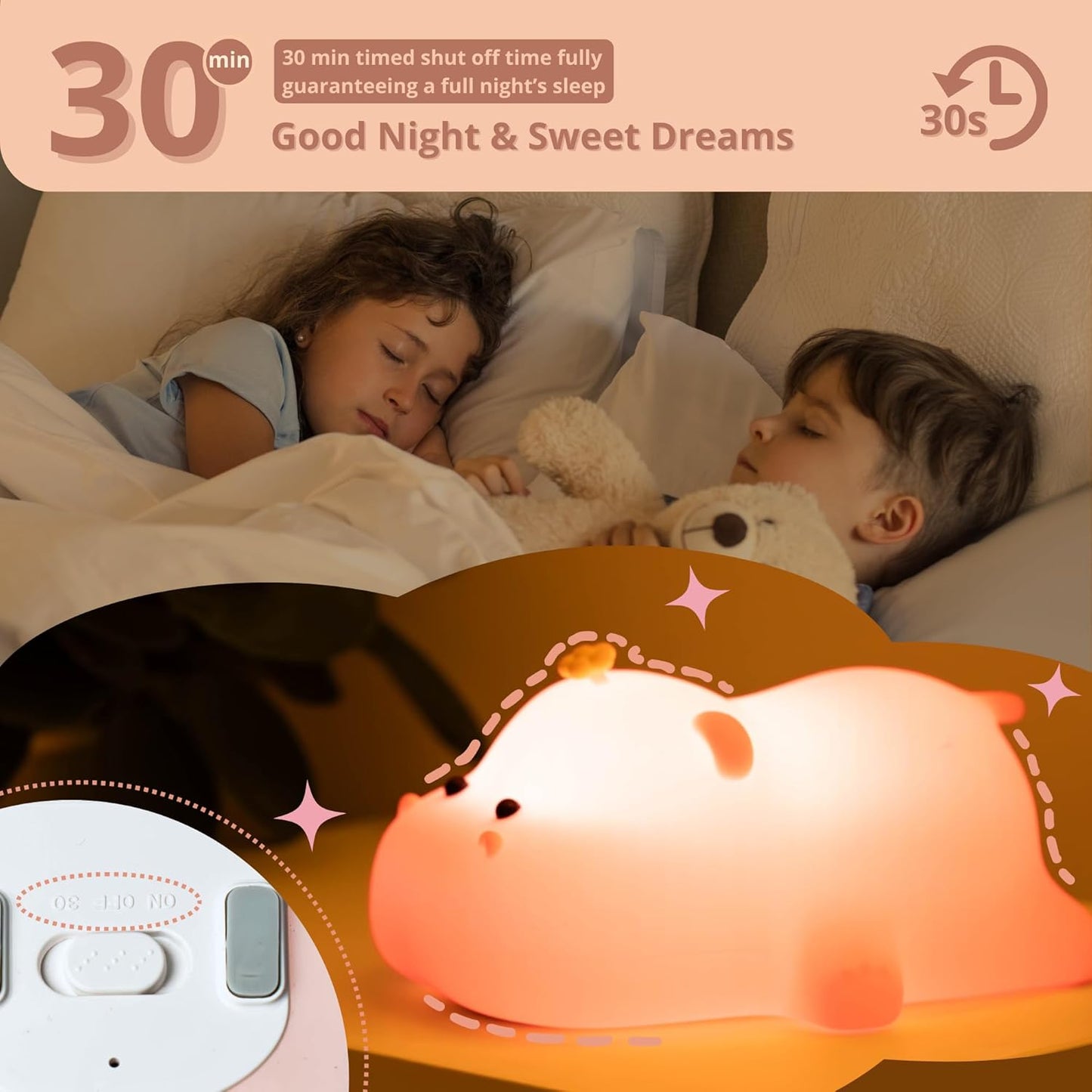 Kids Night Light Cute Hippo Night Lamp with 3 Speed Adjustable Light Soft Silicone Nursery Night Lights with USB Rechargeable for Baby Night Lamp with Touch Sensor Room Decor Cute Gifts for Kids