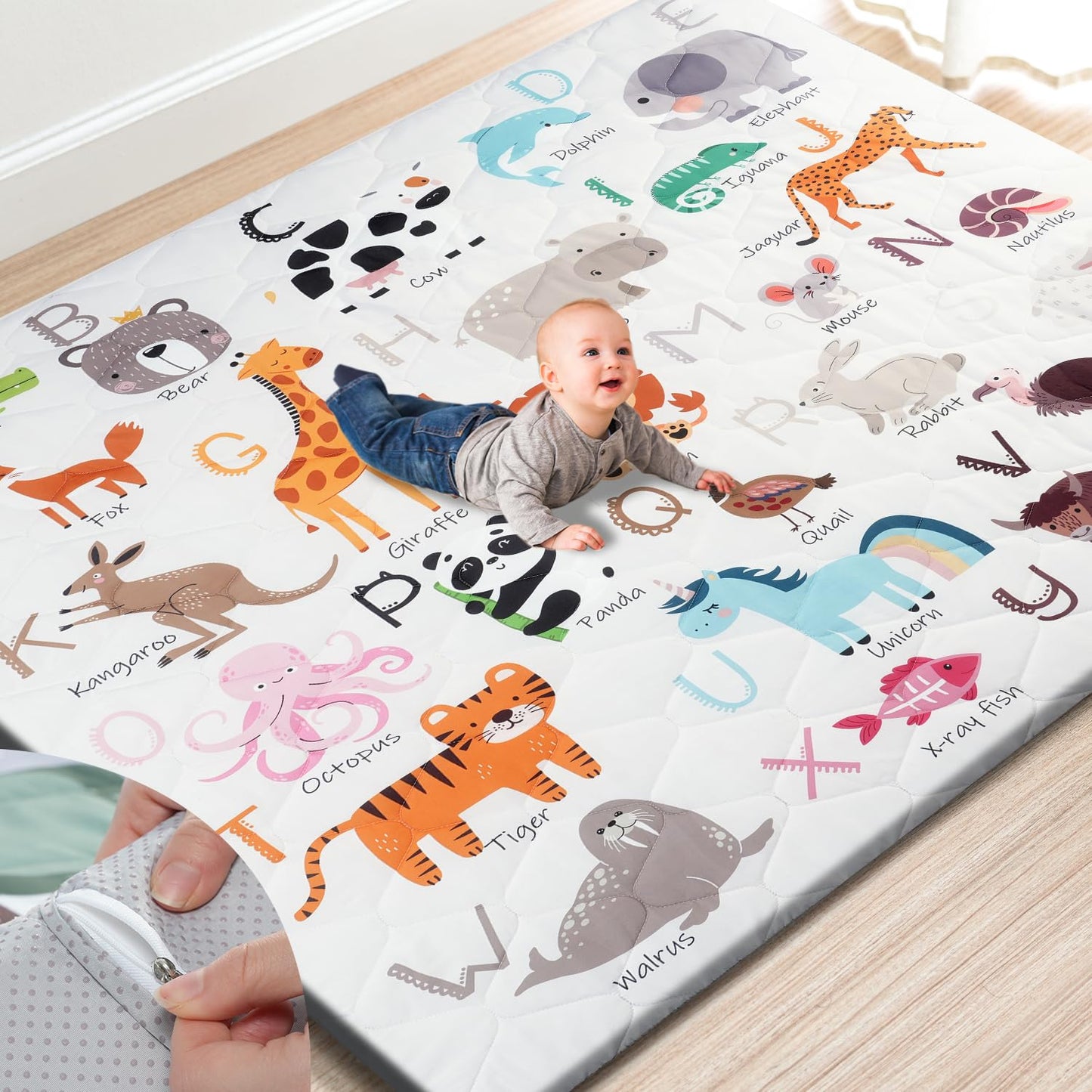 Premium Foam Baby Play Mat 71" x 59" – Removable & Machine Washable Cover, Extra Thick Padding Playpen Mat, Non-Slip Crawling Mat, Easy to Clean for Infants, Toddlers & Babies