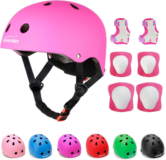 KAMUGO Kids Adjustable Helmet, with Sports Protective Gear Set Knee Elbow Wrist Pads for Toddler Age 2-8 Boys Girls, Bike Skateboard Hoverboard Scooter Rollerblading Helmet Set