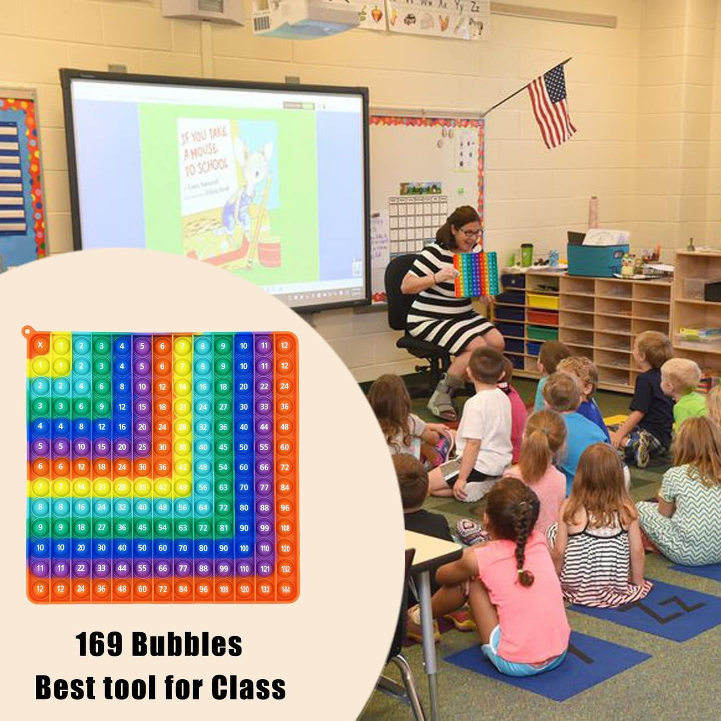 Multiplication 12x12, Addition 1-12, Math Fidget Popper, Learn Multiplication, Addition with Pop Fidget Toy, Learning tools for students and Children, Bubble Sensory Rainbow (Rainbow-Red)