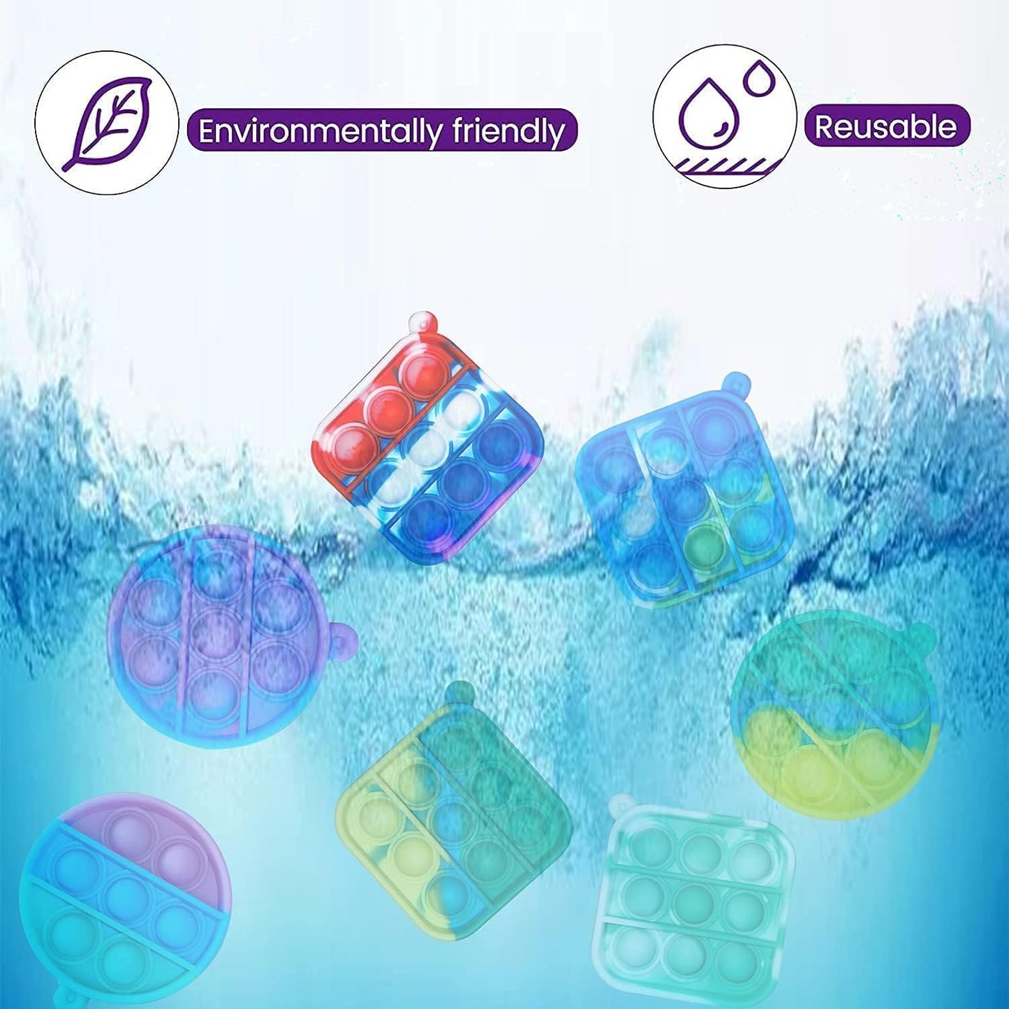 12 pcs Random Color Mini Squeeze Pop Bubble Fidget Sensory Toys, Mini Keychain Wrap Small Relieve Anxiety Stress Toy, Pop Bulk Silicone Classroom Prize for Kids Adult Party Gift