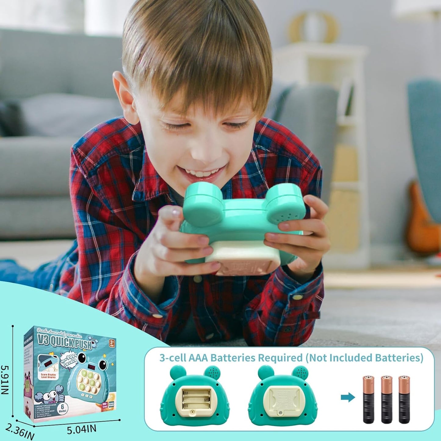 Pop Quick Push Game Light Up Fidget Toys Handheld Puzzle Press Popping Game Console for Kids Ages 3+ Adult Green Frog