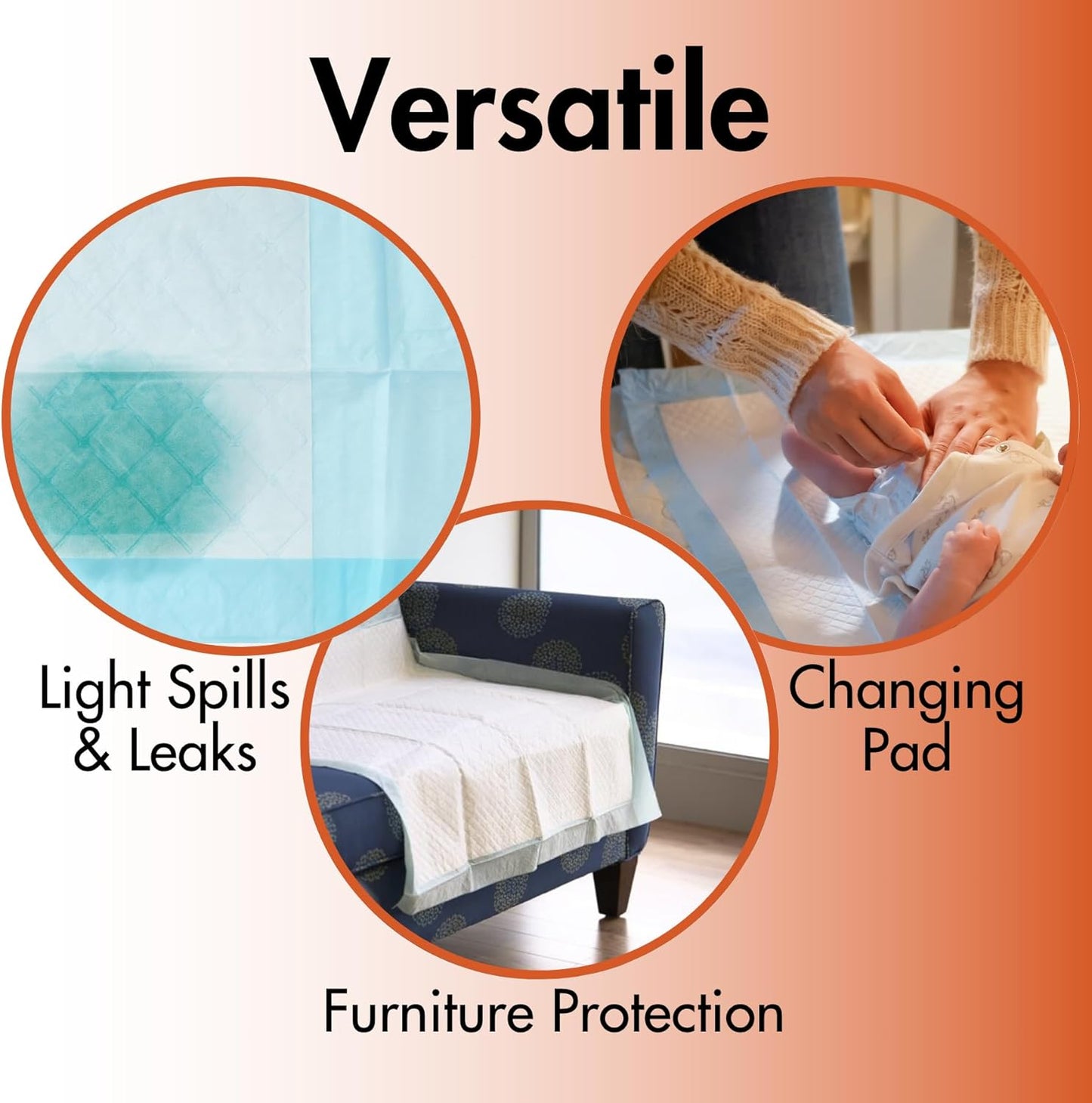 Caring Disposable Underpads, Baby Changing Liner Pads, Light Absorbency, 17 x 24 in, 300-Pack