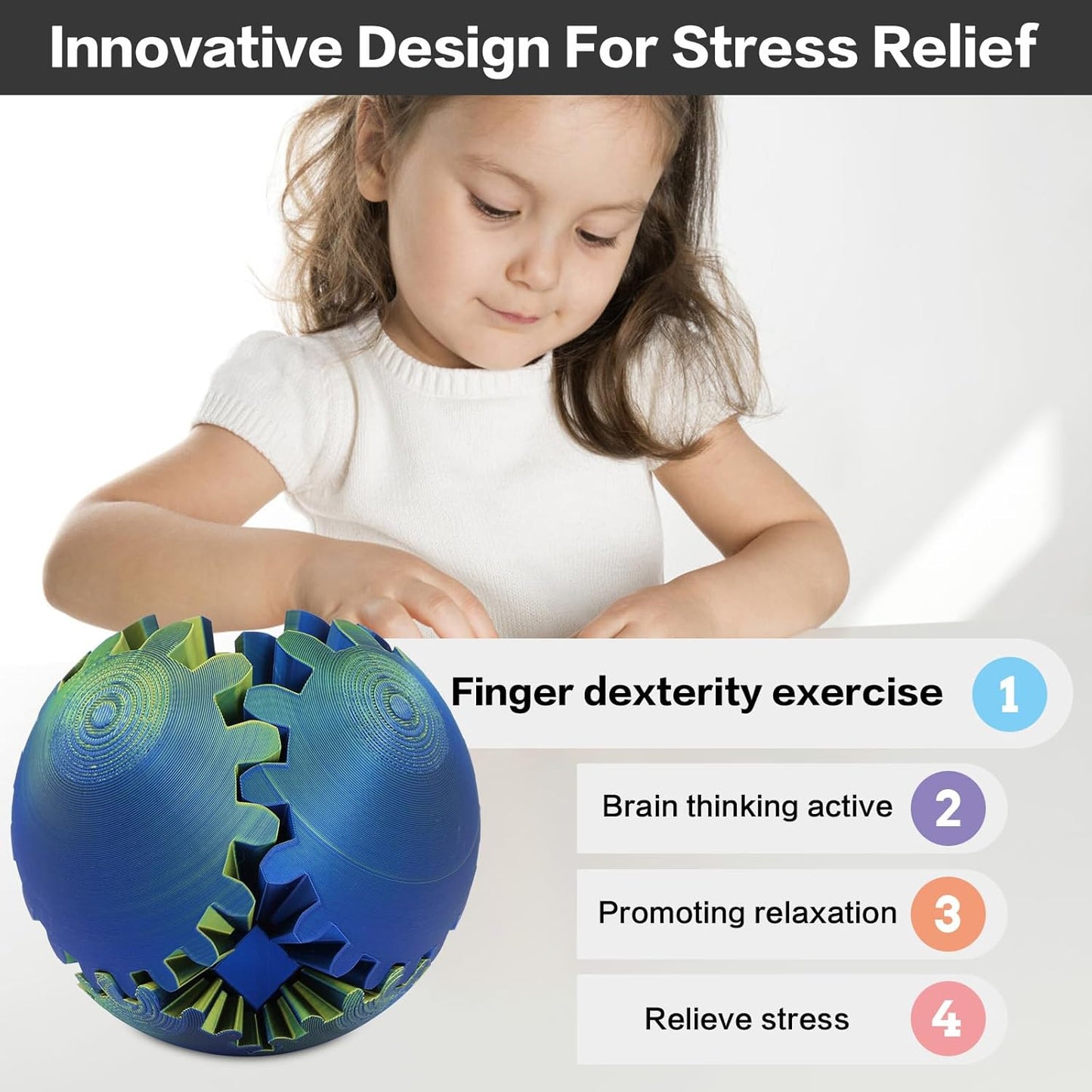 4-inch Larger 3D Printed Gear Ball - Marvellous Design Gear Sphere, Already Assembled 360° Rotatable Gearsphere, Steampunk Whirling Wonder Fidget for Stress and Anxiety Relief (Blue Green)