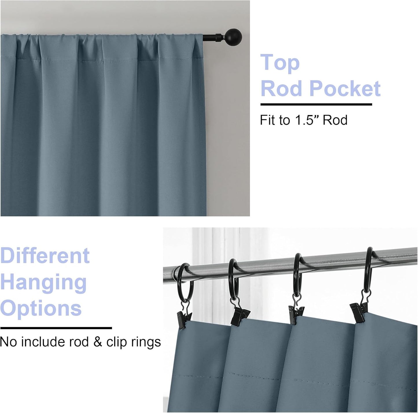 Simplebrand Ava Stone Blue Short 36 Inches Blackout Curtain 2 Panels Set, Half Window Rod Pocket Privacy Curtain Tiers for Kitchen, Curtains Blackout for Bathroom Shades, W40 x L36 Inch, Stone Blue