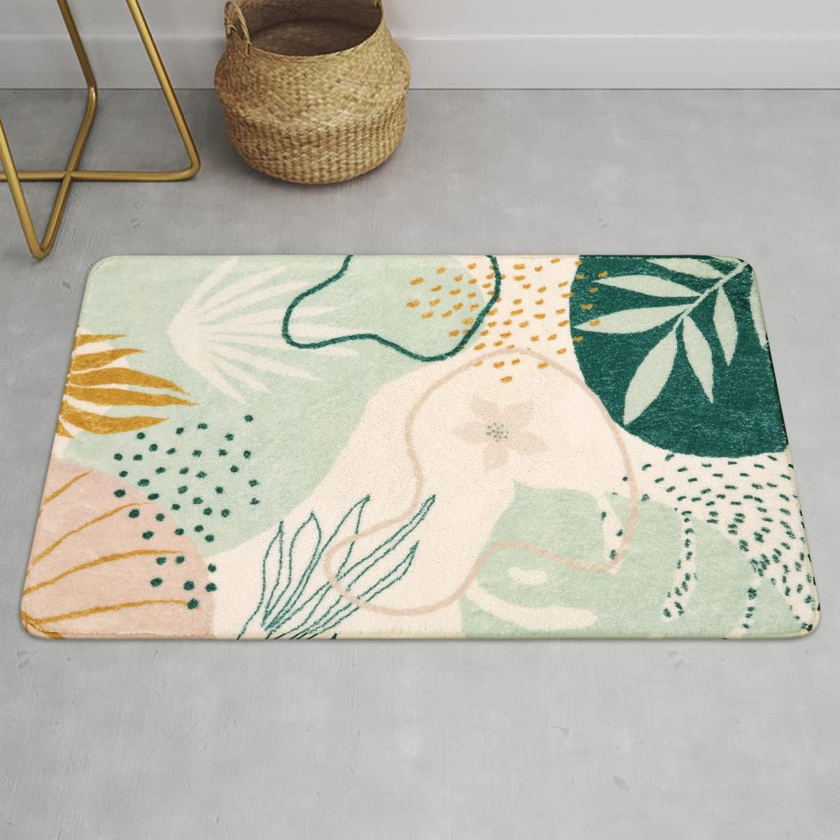 Lahome Green Washable Area Rug - 2x3 Botanical Print Small Rug Modern Abstract Non-Slip Minimalist Art Area Rug Accent Distressed Throw Rugs Floor Carpet for Living Room Bedroom Entryway Rug
