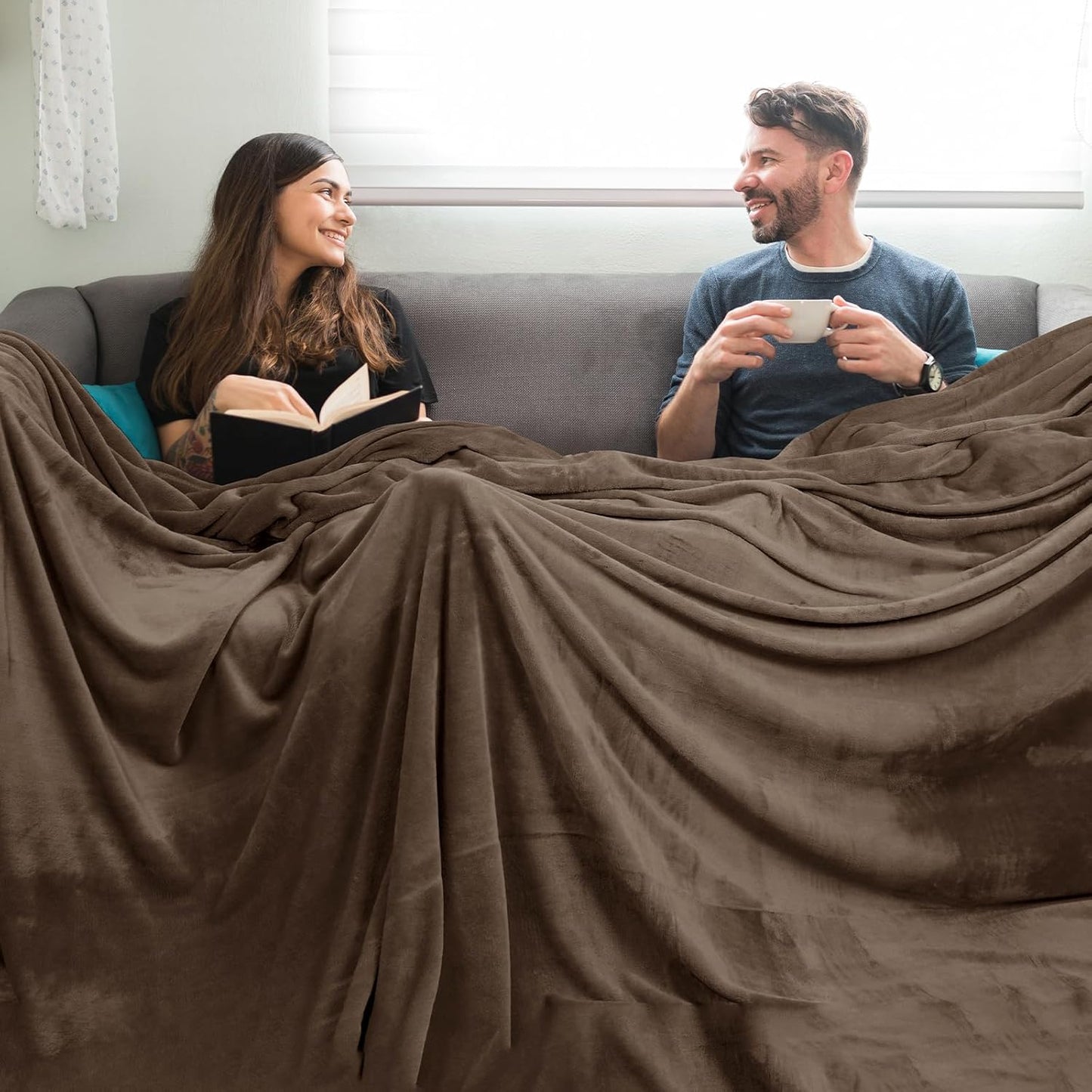 PHF Oversized King Fleece Blanket 120"x120", No Shed No Pilling Big Soft Blanket, Extra Large 10'x 10' Lightweight for Bed, Sofa Travel and Camping, Suitable for All Season, Cocoa Brown