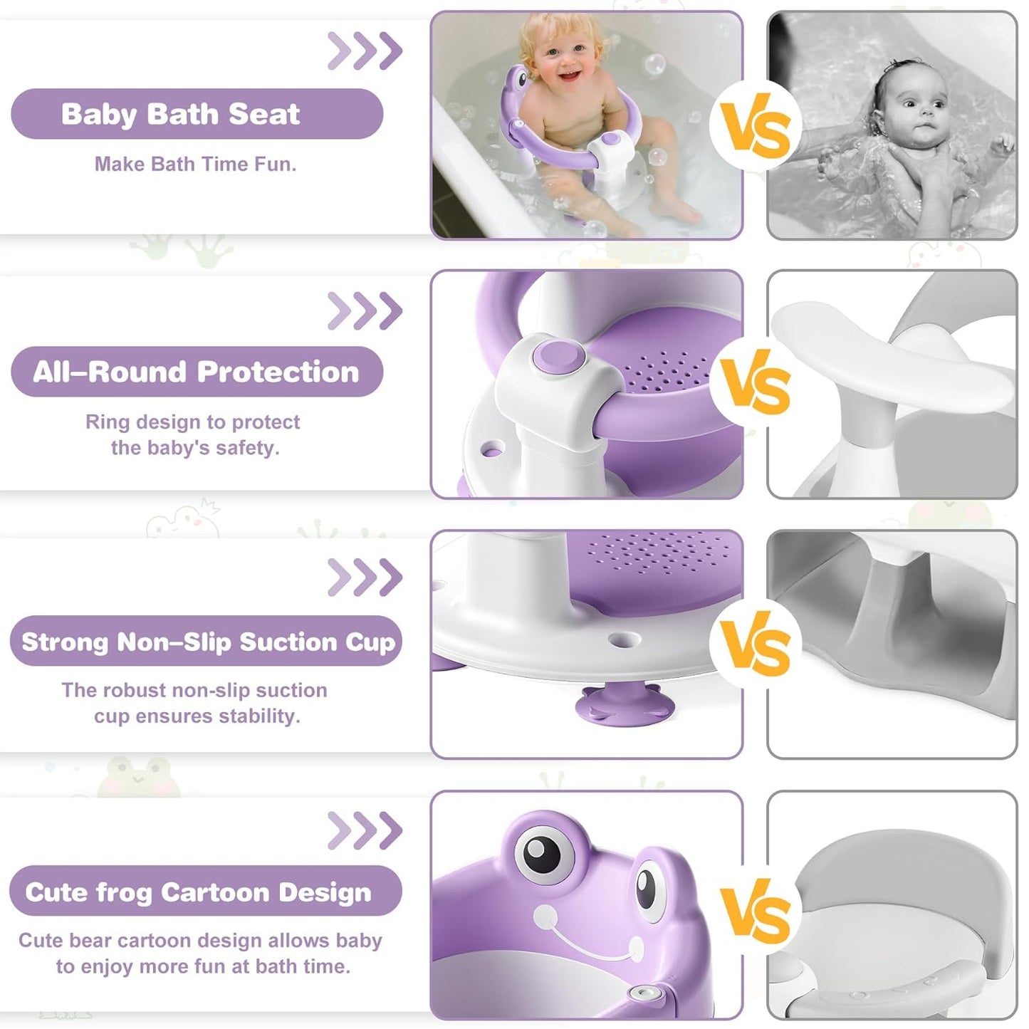 Baby Bath Seat for Babies 6 Months & up Non-Slip Toddler Bath Seats for Sitting Up Infant Bathtub Chair with Suction Cups and Soft Cushion for Baby Shower Tub Seat