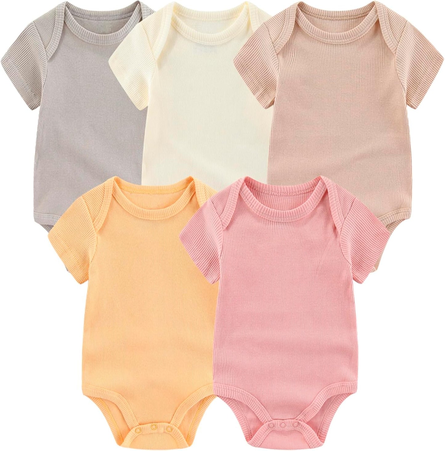 Newborn Baby Short Sleeve Bodysuit Cotton One-Piece Baby Clothes 5-Pack, 0-12 Months