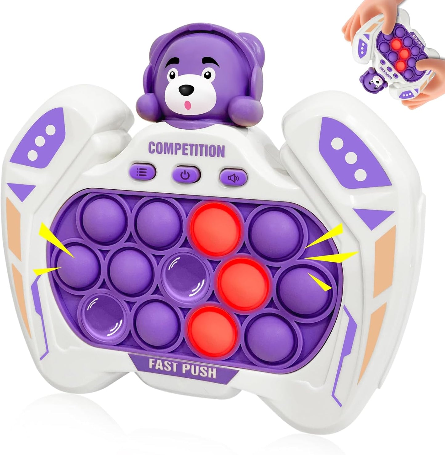 Fast Push Pop Pro Light Up Fidget Bubble Game Controller, Puzzle Pop Pro Game Fidget Toys Adults Handheld Bubble Pop Fidget Game Console Anti-Anxiety Autism Electronic Pop Game