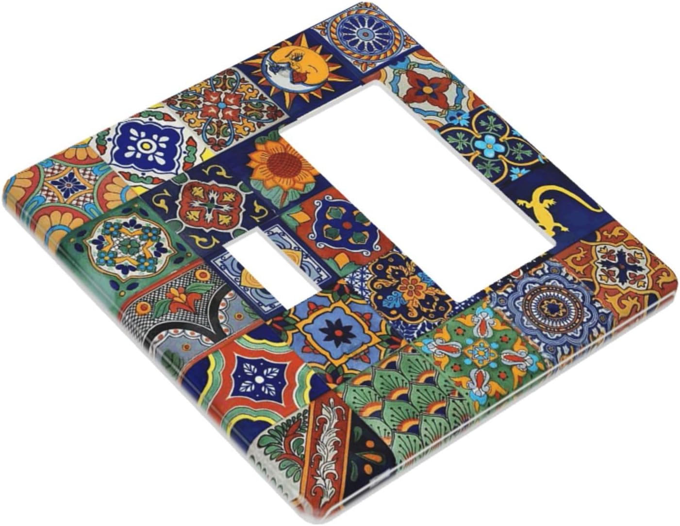 Talavera Mexican Tiles Traditional Color Decoration Print Outlet Covers 1 Toggle 1 Rocker Combination Decorative Wall Plate Electrical Switch Plates Light Switch Cover Plate for Kitchen Bathroom Decor