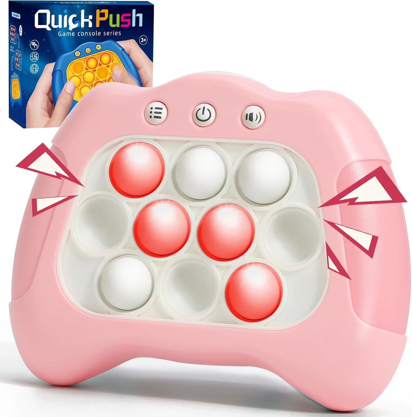 Fast Push Machine Light Up Fidget Toys for Kids Adults, Handheld Game for Kids 3-12, Quick Push Bubble Stress Toy, Sensory Toys Travel Games, Xmas Birthday Gifts for Boys Girls (Pink)