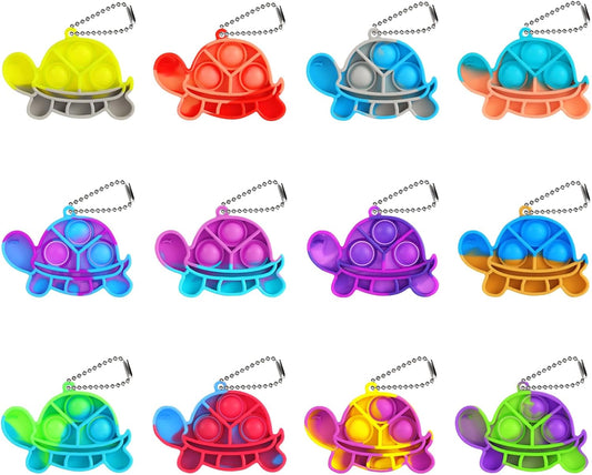 Pop Fidget Toys Its Party Favors for Kids 4-8 8-12, 12 PCS Turtle Toys Mini Pop Keychain It Toddler Fidget Toy Bulk Fidgets for Classroom Prizes Birthday Goodie Bag Stuffers Sensory Toys Packs