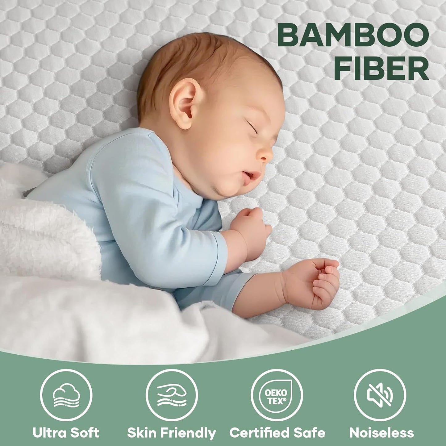 OhGeni 100% Waterproof Mattress Protector, Crib Size-2 Pack Mattress Pad, Fits 3"-6" Mattresses with Deep Pocket, Cooling, Breathable Fitted Sheets, Soft Bed Cover, Noiseless, Machine Washable