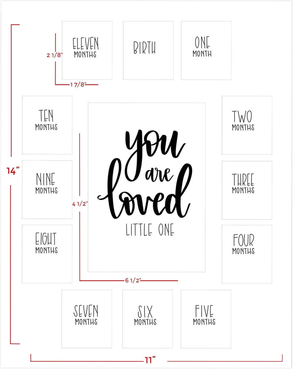 Rustic Red Door You Are Loved Little One Picture Frame with 12 Slots - Registry for Baby Photo Frame - Wall Decor Ideas - Barnwood Frame & Grey Mat (11x14 Inches)