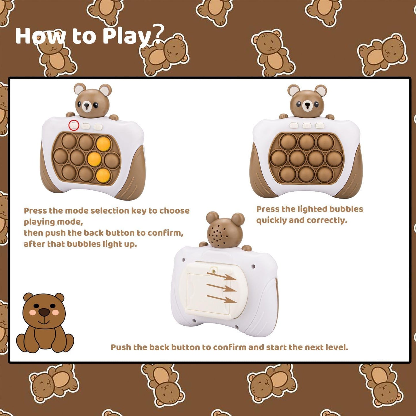 Fast Push Bubbles Pop Fidget Toy It Game, Quick Push Light Up Pop Interactive Sensory Toy, Fast Push Button Game for Kids Adult, Stress Relief Handheld Game Present Toy for 3 4 5 6 7 Years Boy Girl