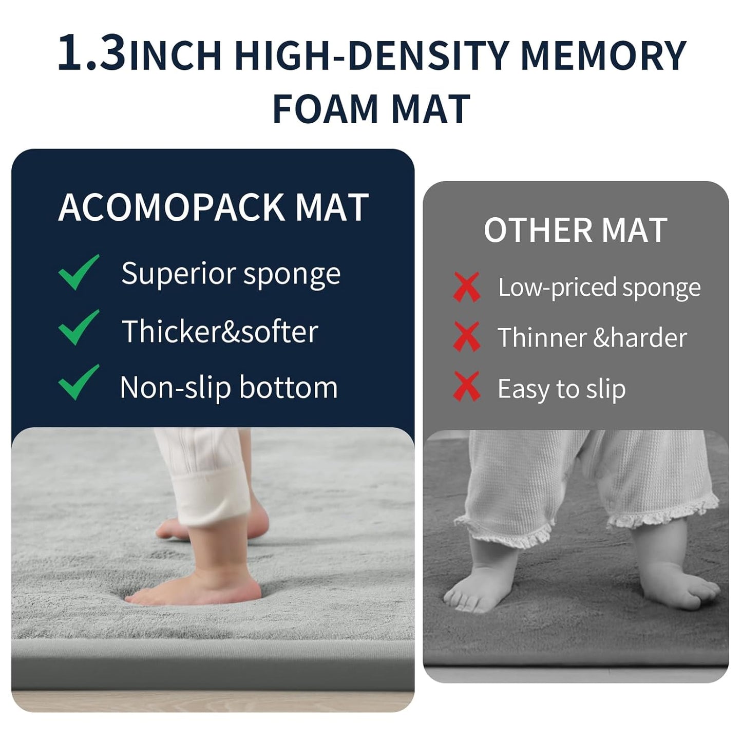 ACOMOPACK Baby Play Mat for Floor 1.3" Thick Memory Foam Play Mat 79"×157 Tummy Time Crawling with Non-Slip Bottom for Living Room,Nursery,Soft Velvet Playpen Mats for Kids,Infants（Light Grey）