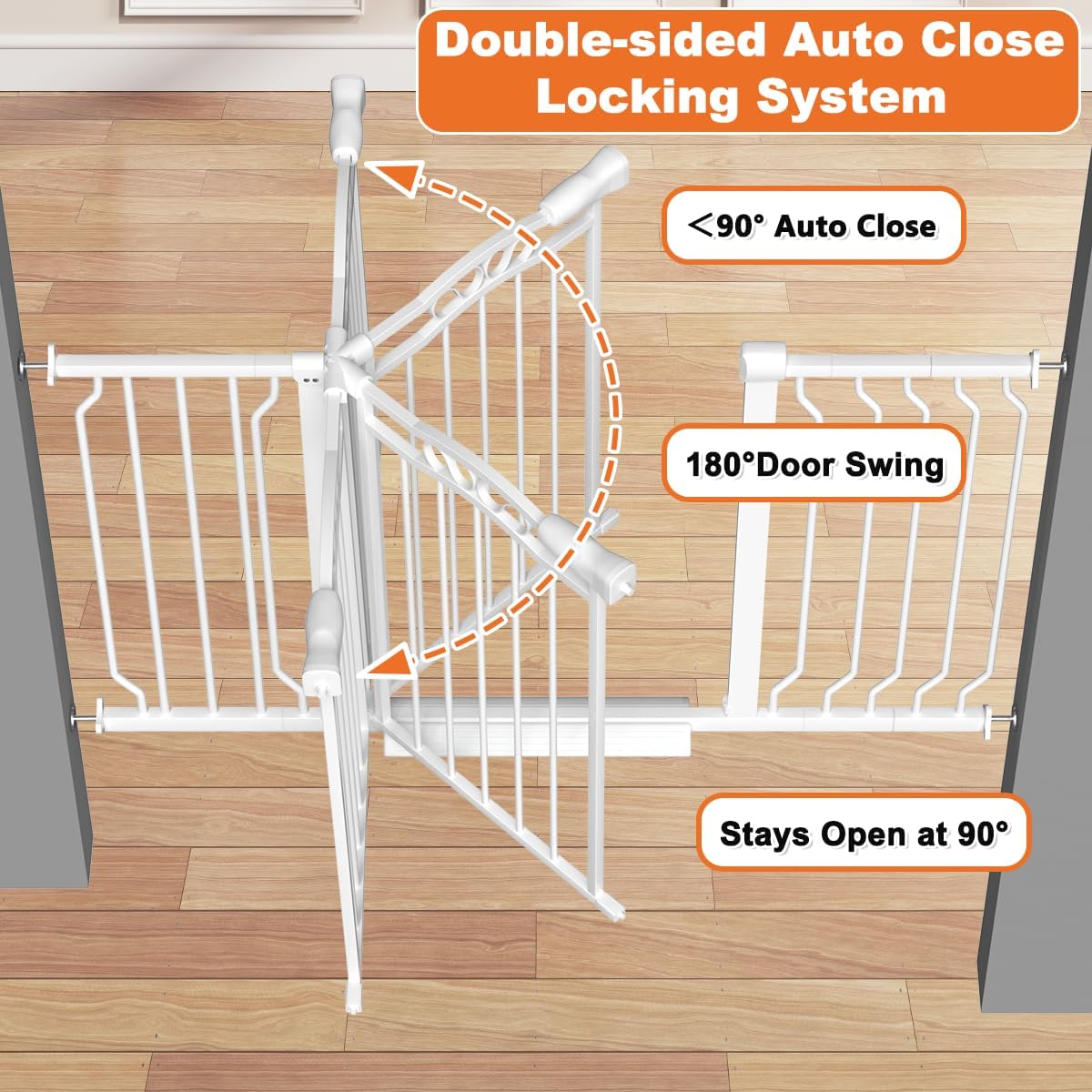 Extra Wide Baby Gate for Doorways No Drill 29.53"-53.1", 30" Tall Auto Close Press Mounted Baby Safe Gate for Stairs, Walk Through Dog Gates for Doorways, White