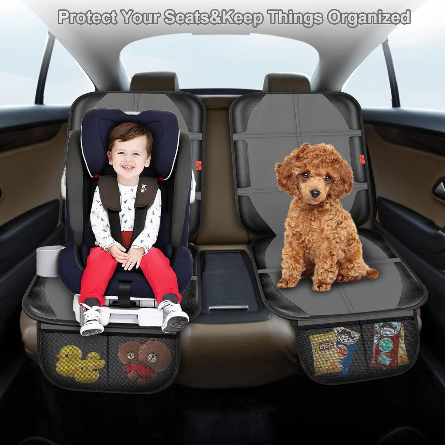 Car Seat Protector,2 Pack Automotive Seat Protectors Baby Carseat Pad Waterproof & Durable 600D Fabric for Child Baby Car Seat Mat Vehicle Pet Cover 2 Storage Pockets (2 Pack Gray)