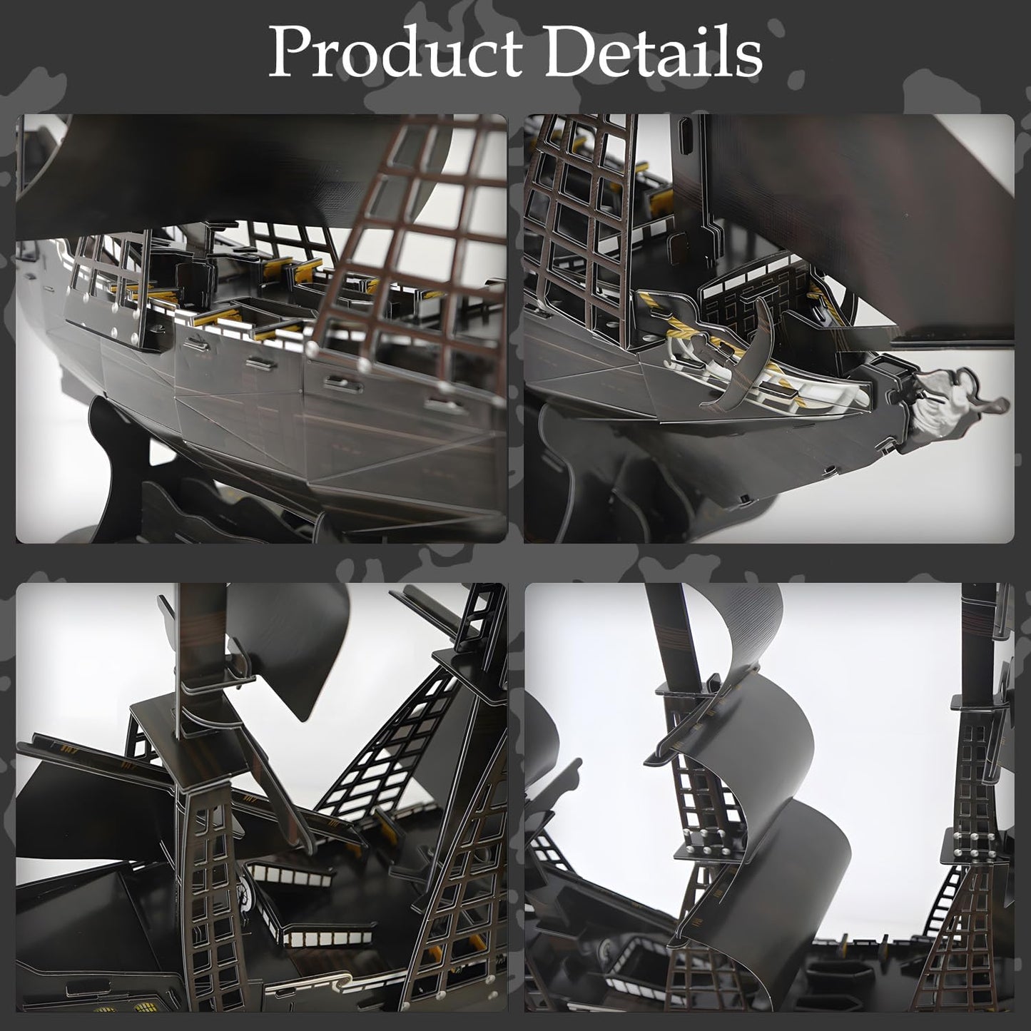 Queen Anne’s Revenge 3D Puzzle Kit, Large 111 Pieces Nautical LED Model Ship Building Kit, Retro Style Pirate Ship Desk Decor Birthday Gift for Adults Men and Teens