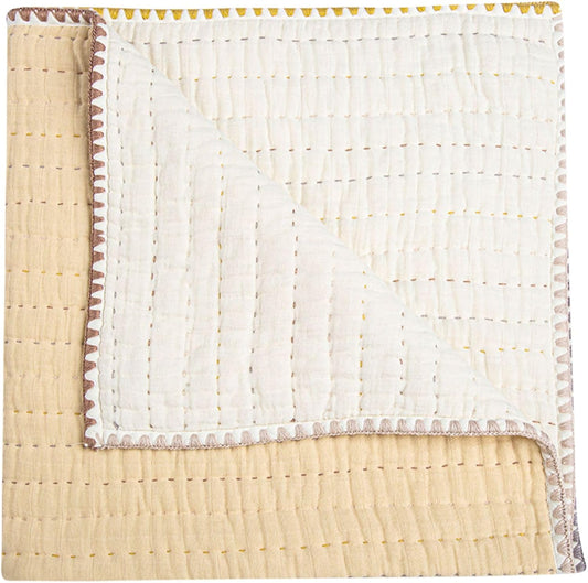 Crane Baby Blanket Quilted Cotton 36” X 36” Light Yellow Nursery Essential for Boys and Girls Yellow Baby