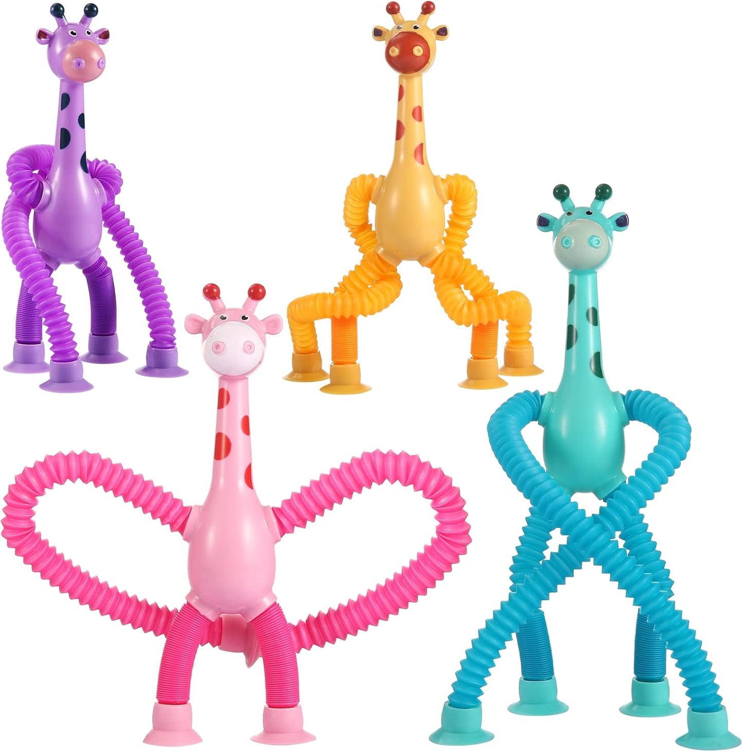 4 Pack Telescopic Suction Cup Giraffe Toy, Sensory Tubes for Toddler, Fidget Toys for 3 4 5 6 7 8 Year Old Boys Girls, Toddler Travel Toys,Christmas Stocking Stuffers for Kids