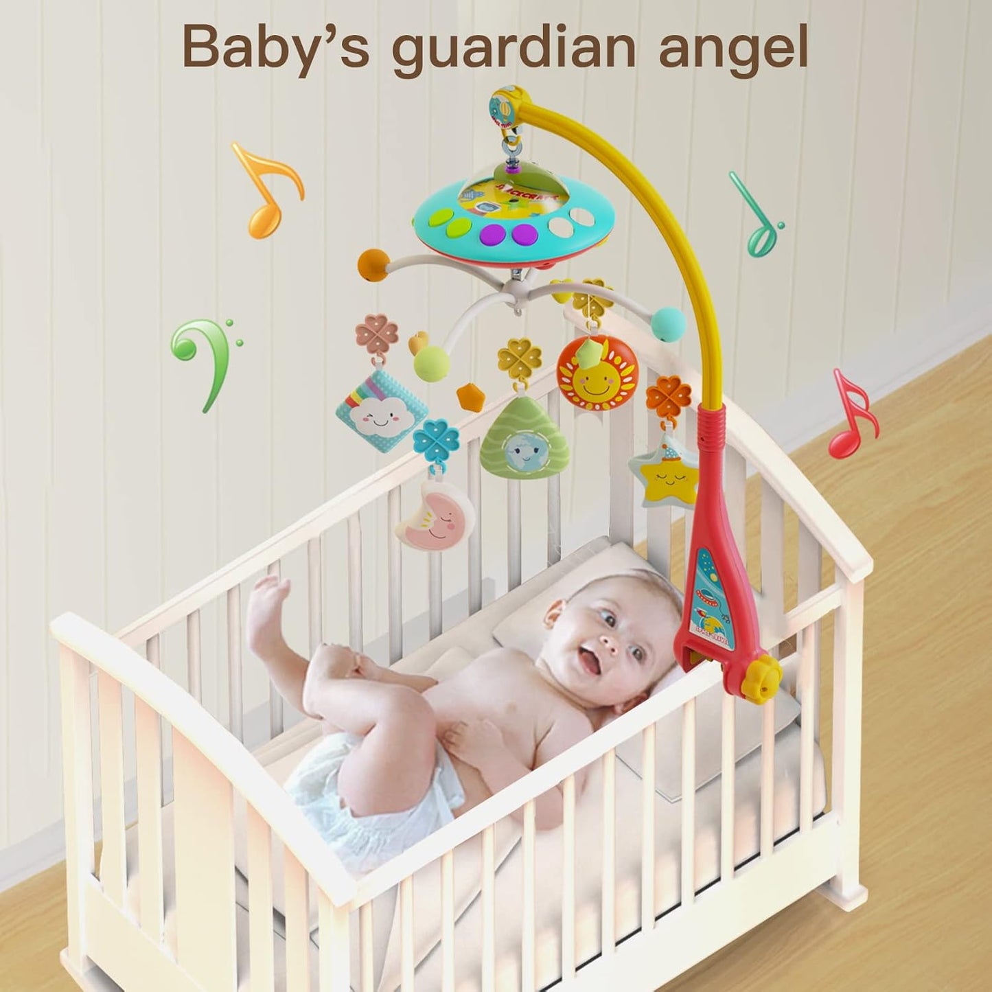 Eners Baby Crib Mobile with Music and Lights, Mobile for Crib with Remote Control, Rotation, Moon and Star Projection, Baby Crib Toys for Boys Girls (Red)