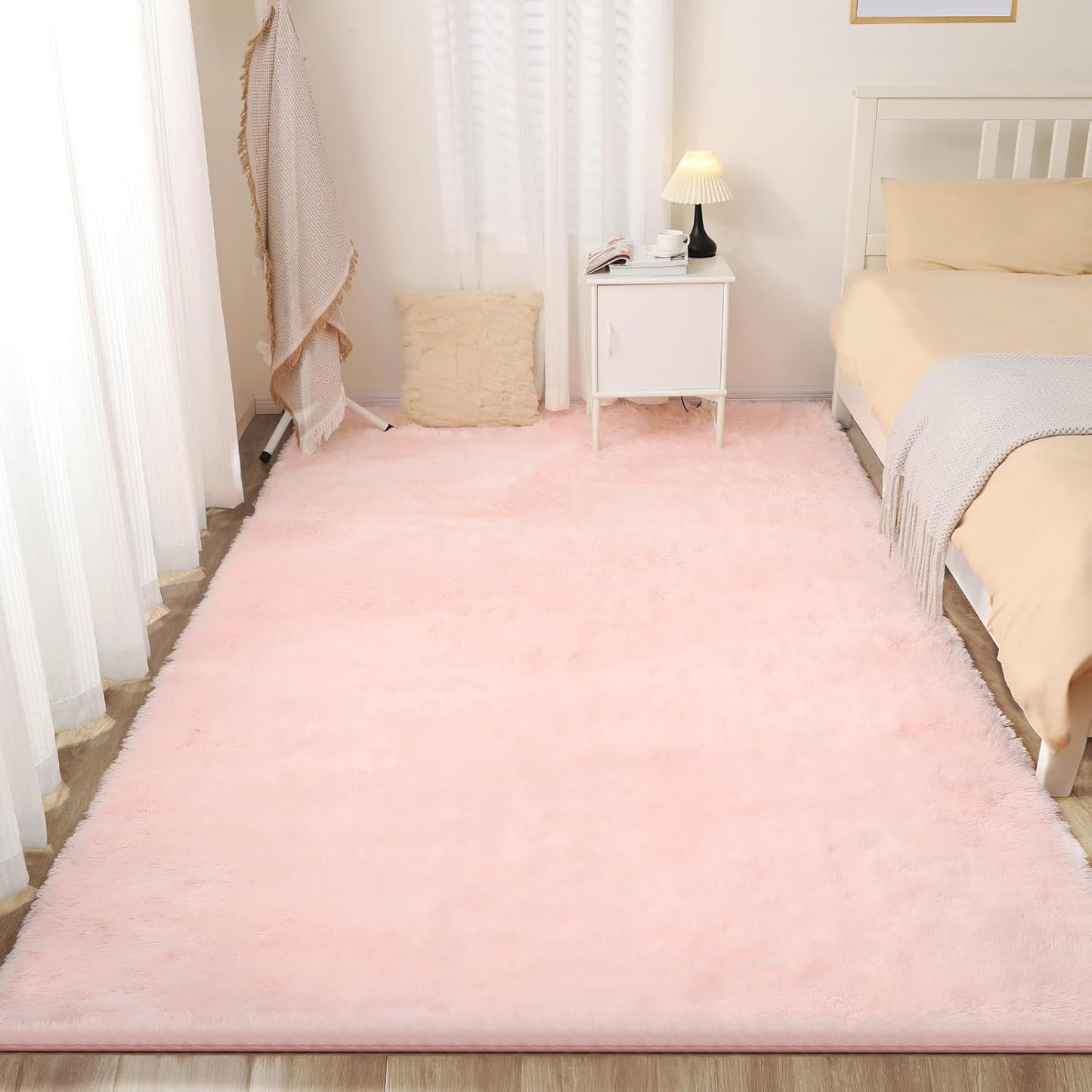 Fluffy Pink Area Rug, 4x6 Shag Rugs for Bedroom, Soft Plush Area Rugs for Living Room, Non-Slip Indoor Carpet for Nursery, Study Room, Playroom, Home Decor