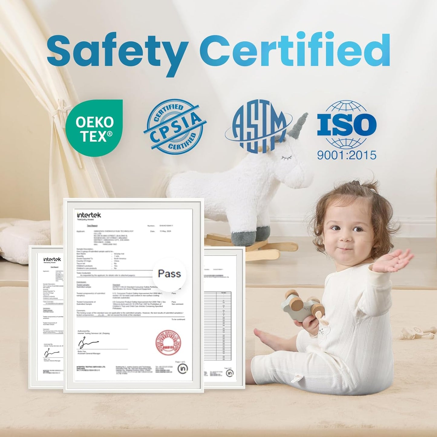 Ultra Soft Baby Play Mat,71"×79" Extra Large Activity Tummy Time Mat for Toddlers,Infants,Kids,1.3" Thick Elasti-Foam Nursery Rug for Floor,Non-Slip Safe for Crawling,Water-Repellent(Beige)