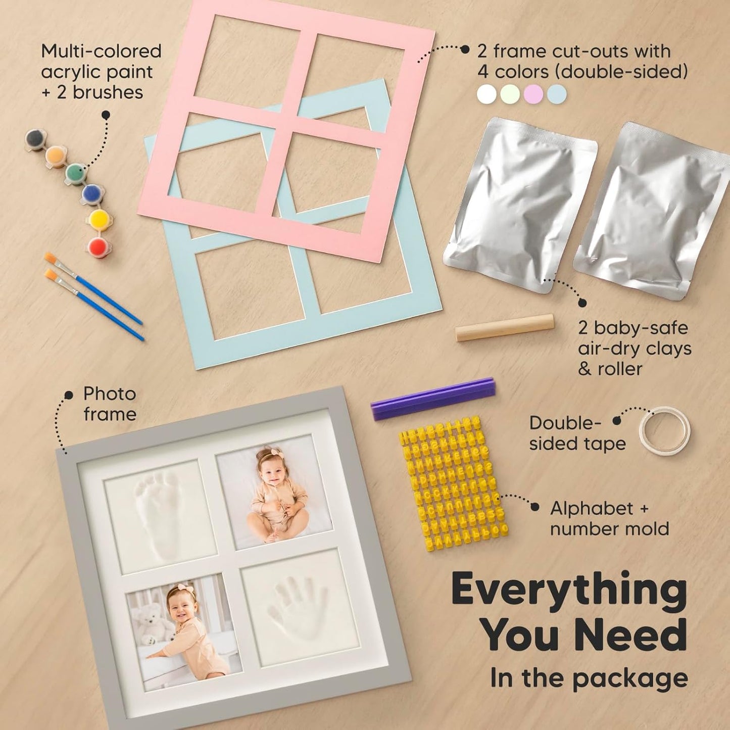 Baby Hand and Footprint Kit - Baby Footprint Kit, Clay Handprint Keepsake Frame, Nursery Picture Frame For Newborns, Personalized New Mom Gifts for Showers & Registry (Cloud Gray)